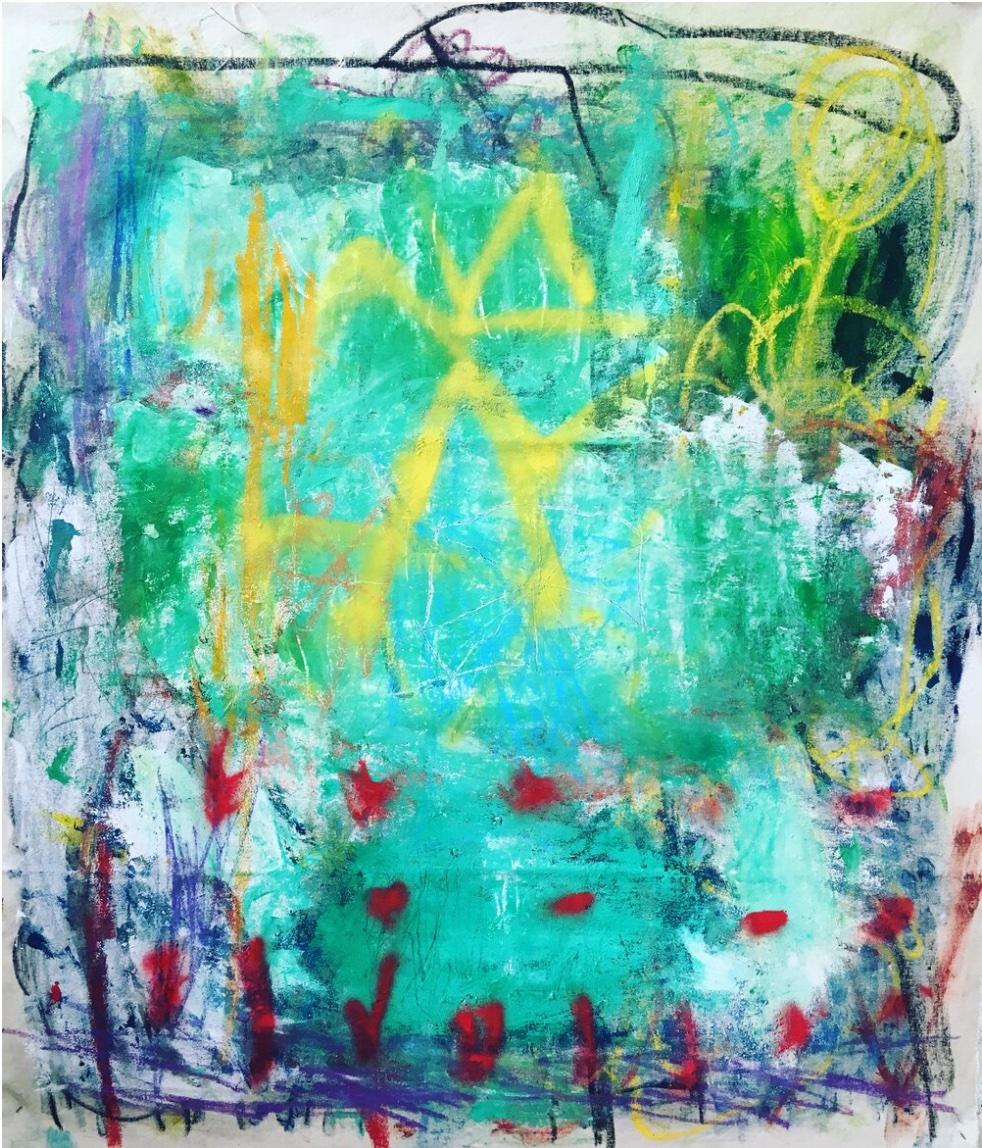 Hope, green and blue abstract expressionist oil painting on canvas - Mixed Media Art by Margaret Fitzgerald