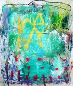 Hope, green and blue abstract expressionist oil painting on canvas