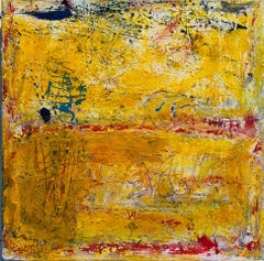 La Luz, bright yellow abstract expressionist oil painting on canvas