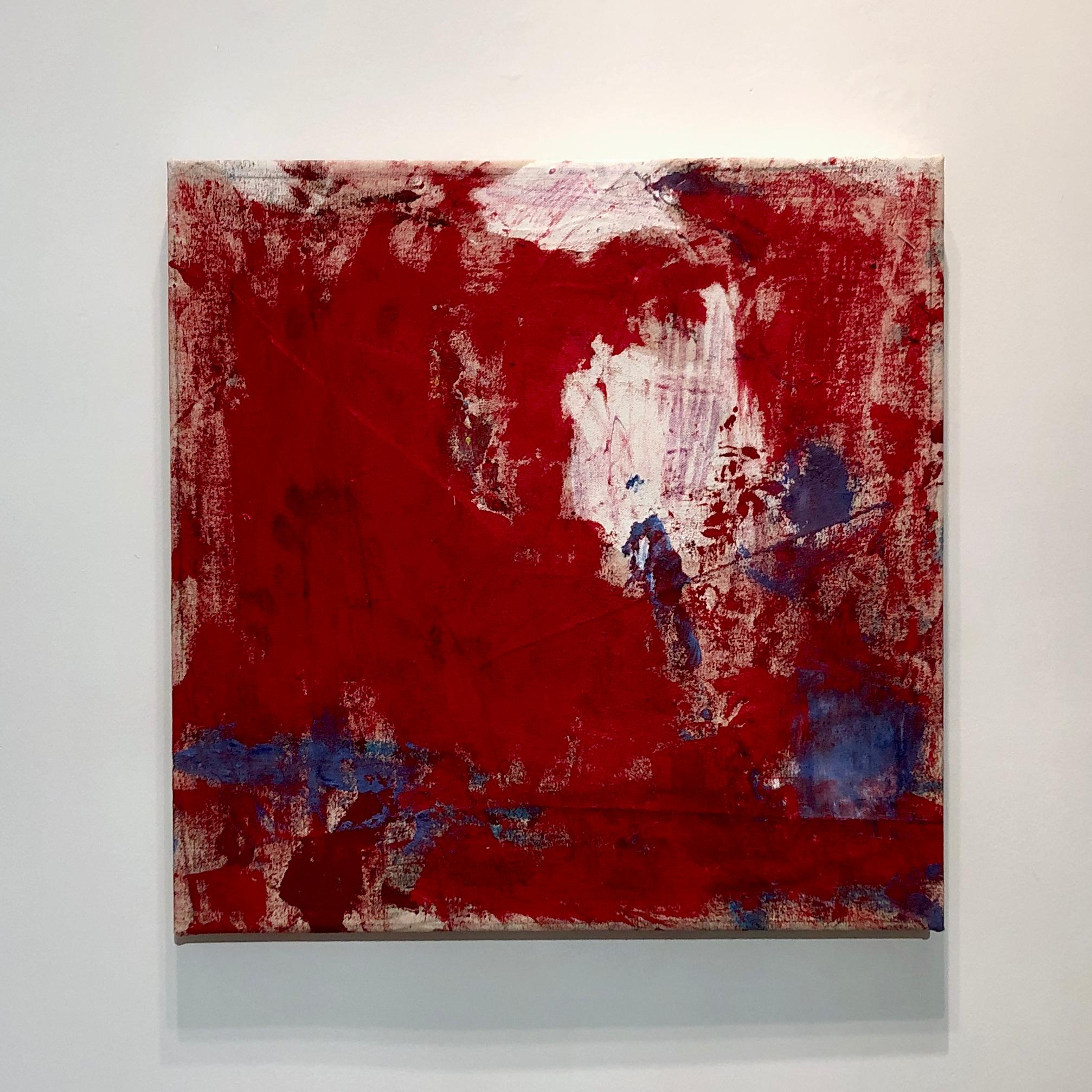Sangre, leuchtend rotes abstraktes expressionistisches Ölgemälde auf Leinwand – Painting von Margaret Fitzgerald