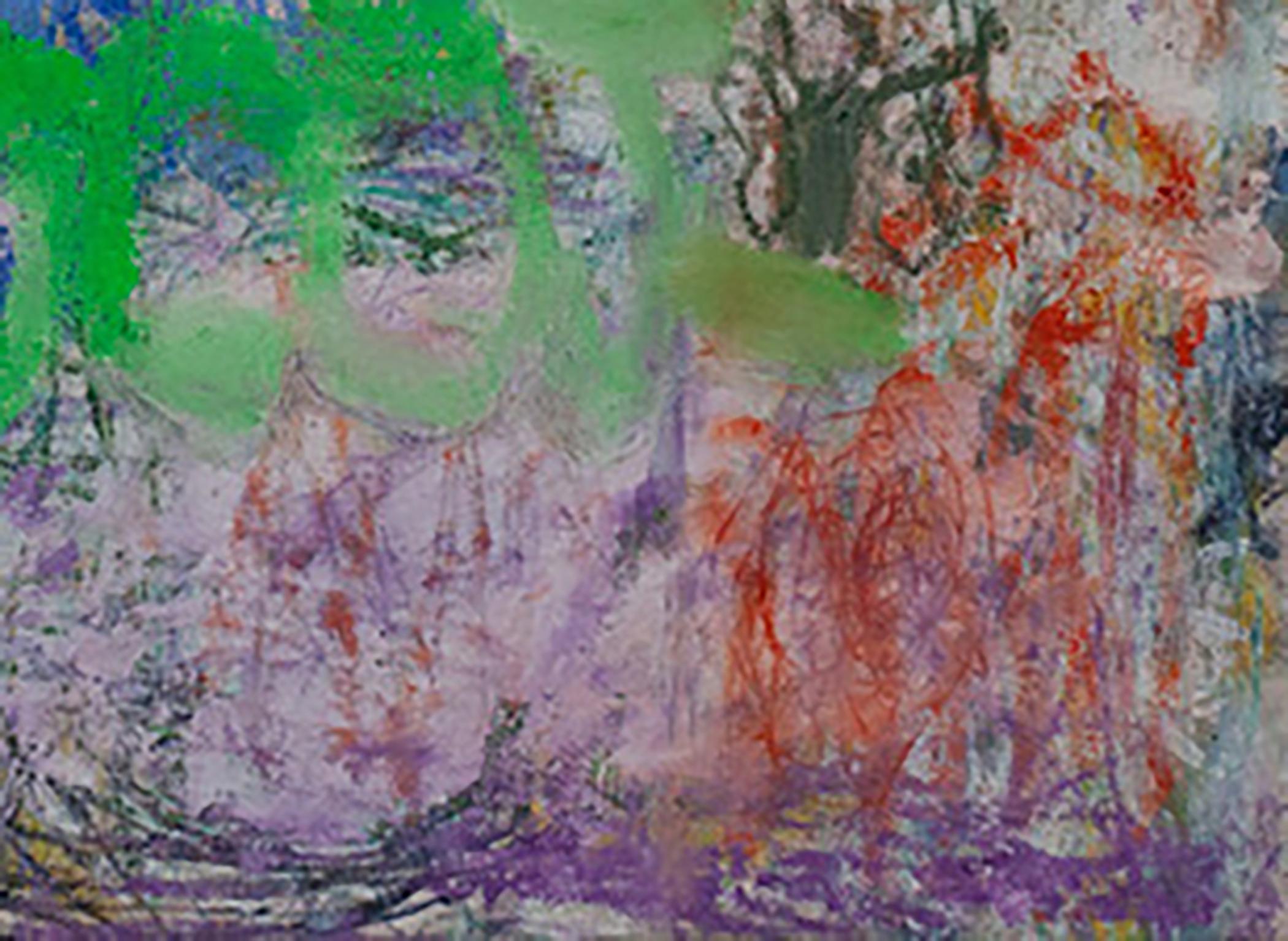 Secret Language, Blau, Grün, Weiß, Abstrakt, gestische Abstraktion, Graffiti (Abstrakter Expressionismus), Painting, von Margaret Fitzgerald
