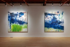 The Wind (Abstract expressionist, oil on canvas, textured, blue, red accents)