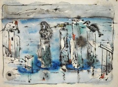 "COASTLINE" WATERCOLOR SAN ANTONIO ARTIST CIRCA 1960s