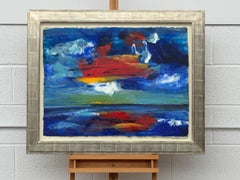 California Sunset - Blue, Red & Yellow Modern Abstract Landscape Seascape Art