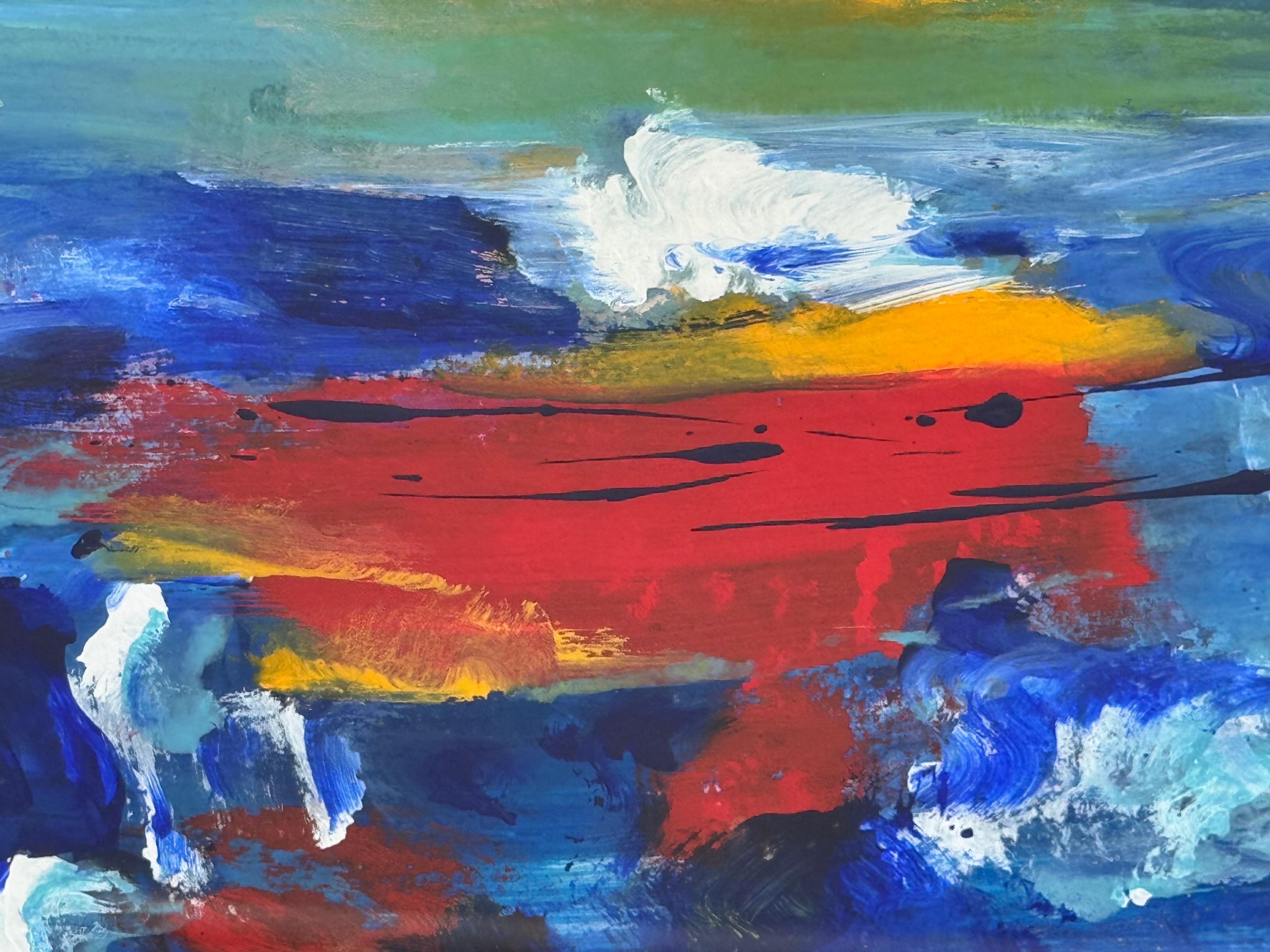 California Sunset - Blue, Red & Yellow Modern Abstract Landscape Seascape Art For Sale 1