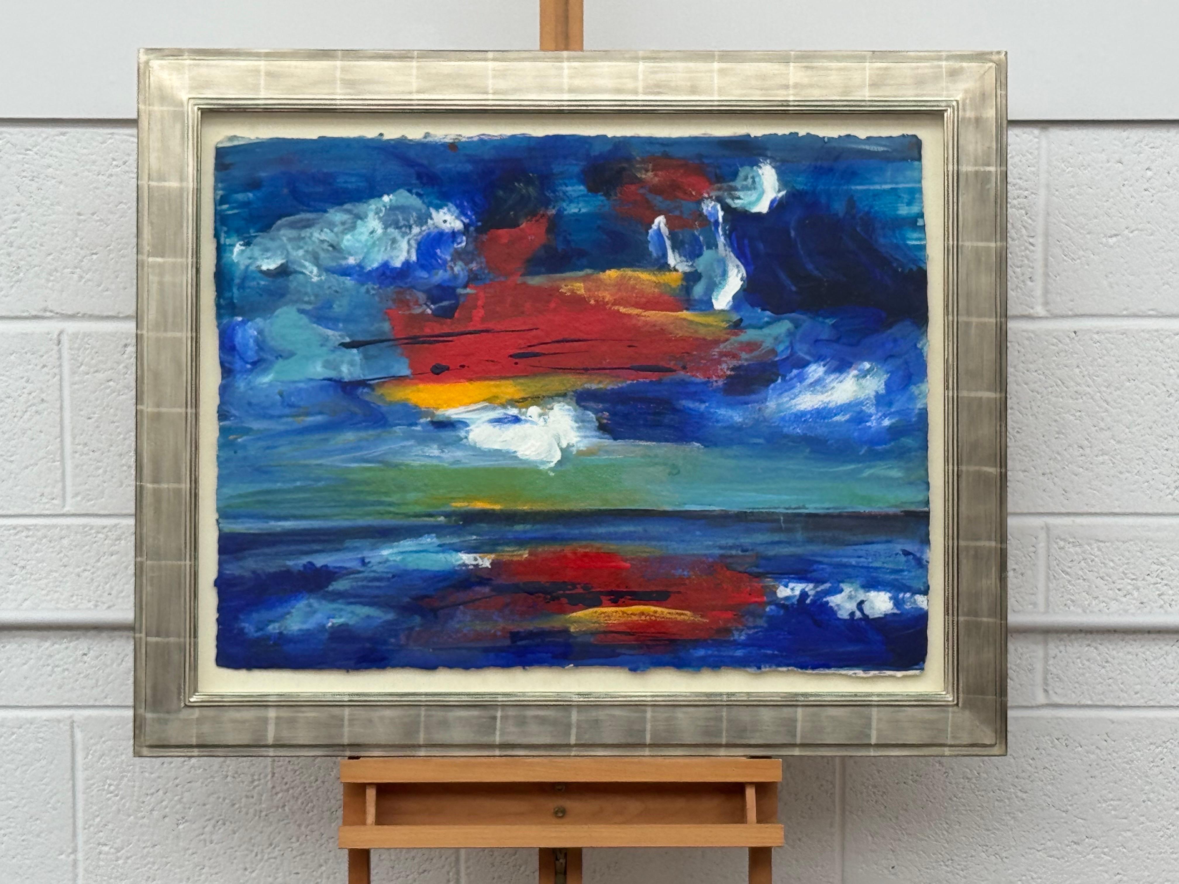 California Sunset - Blue, Red & Yellow Modern Abstract Landscape Seascape Art For Sale 3