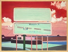 Entrance to the City (Cairo, Illinois) (Vibrant Red/Pink Oil Painting Cityscape)