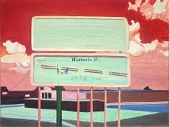 Entrance to the City (Cairo, Illinois) (Vibrant Red/Pink Oil Painting Cityscape)