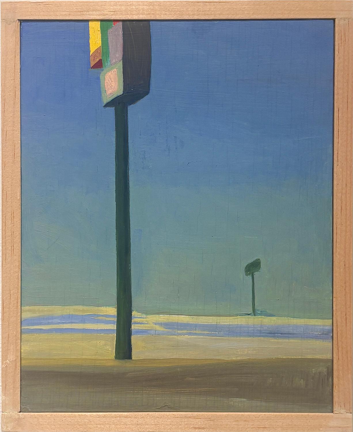 Highway Signage (Oil Painting of Signs in the Distance) - Gray Landscape Painting by Margaret G. Still