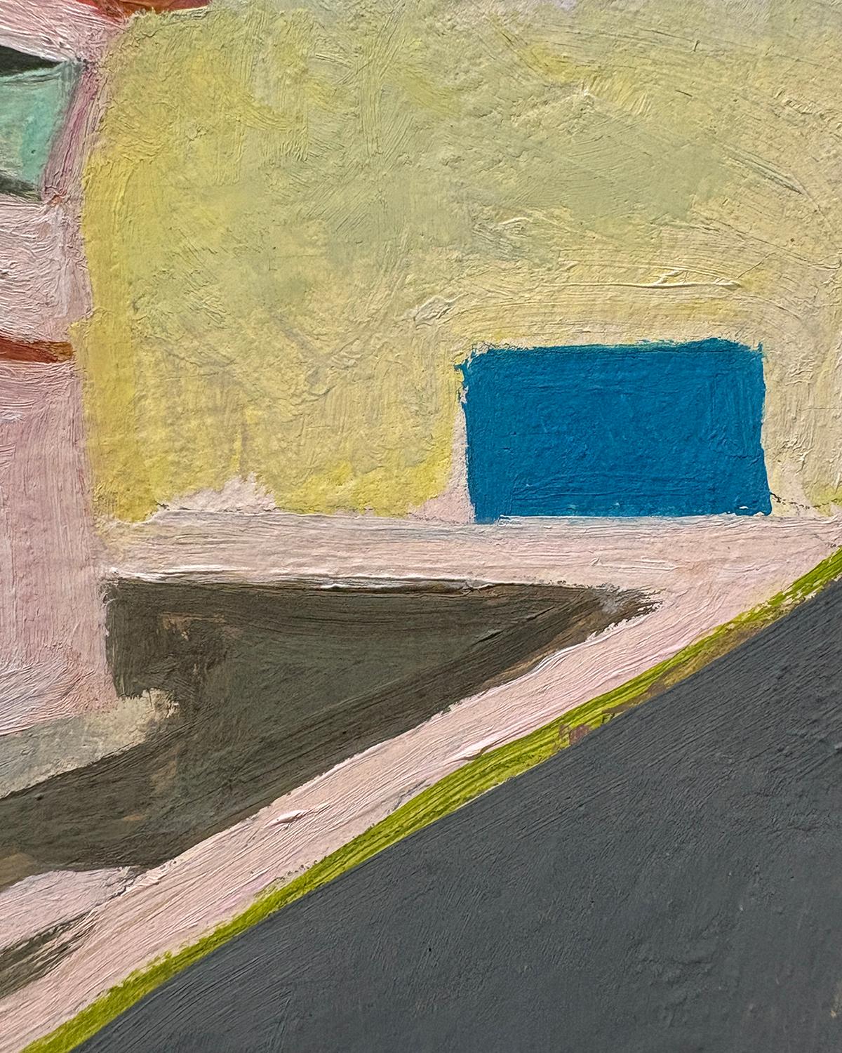 Dos Edificios en Covington, Tennessee (Pintura al Óleo Edificios Rosas/Verdes) en venta 1