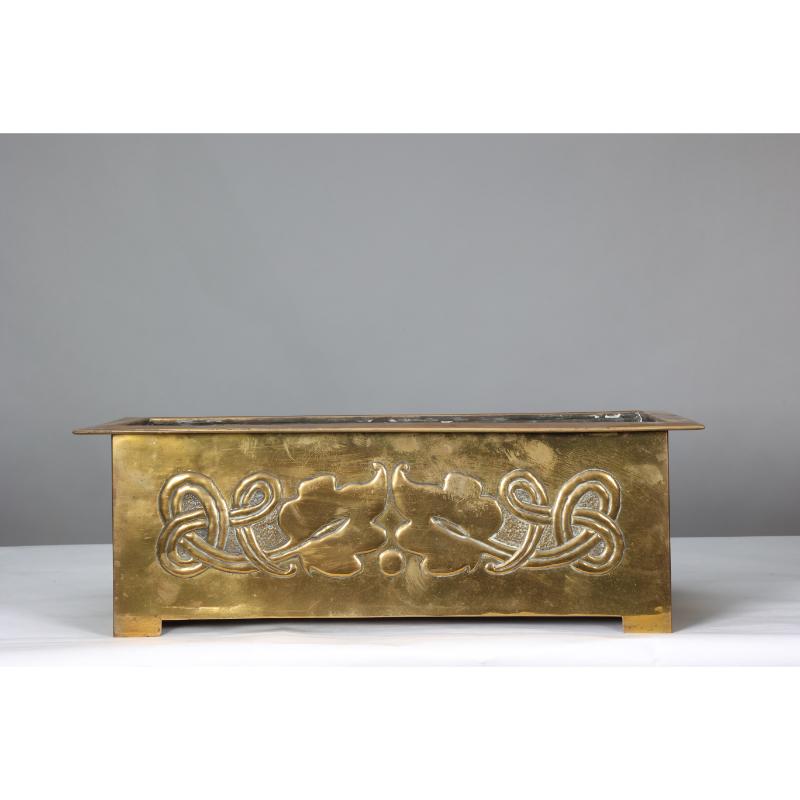 English Margaret Gilmour School. A Glasgow School brass planter with floral decoration. For Sale