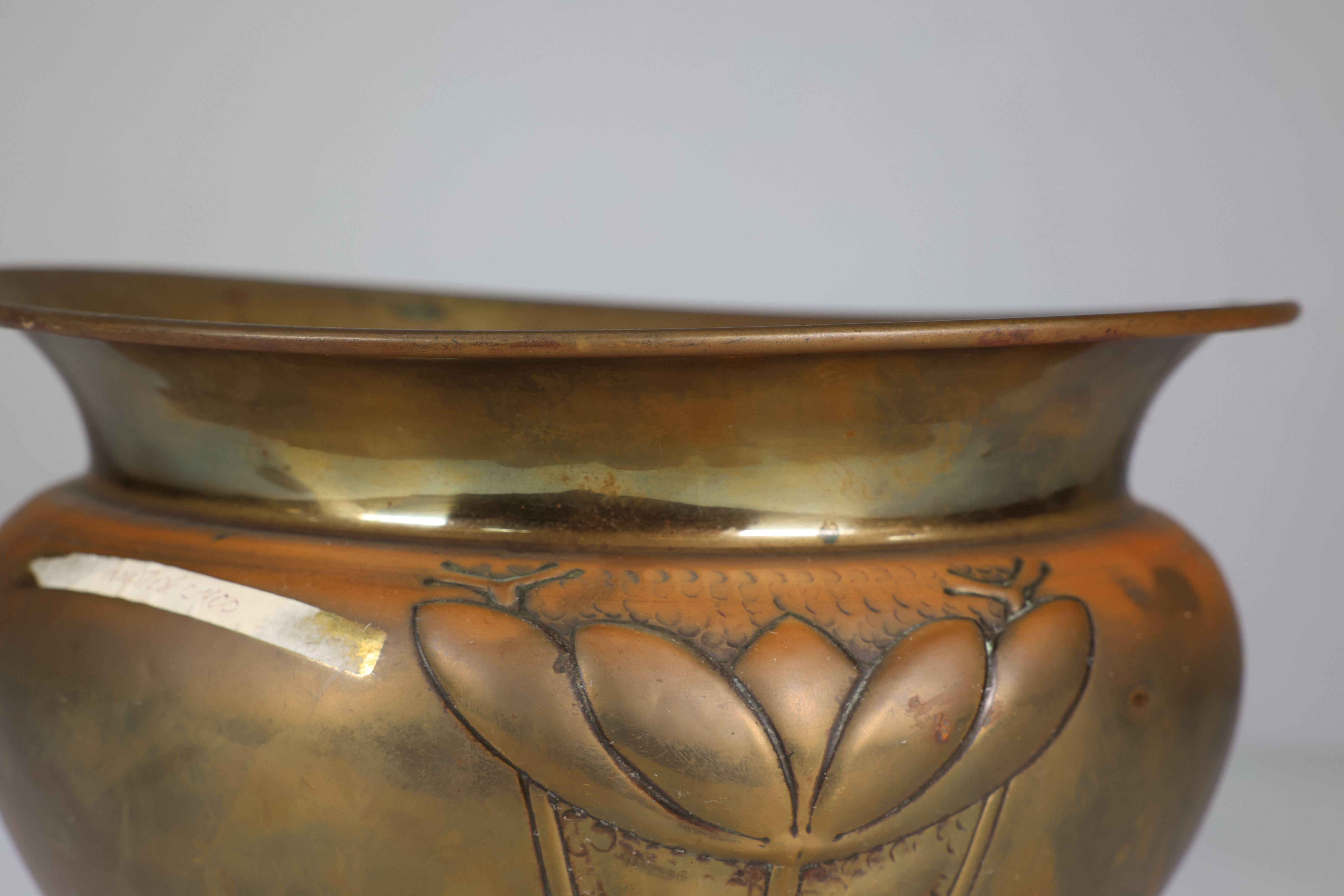 Margaret Gilmour school. A Glasgow style brass planter w. stylised floral detail 3
