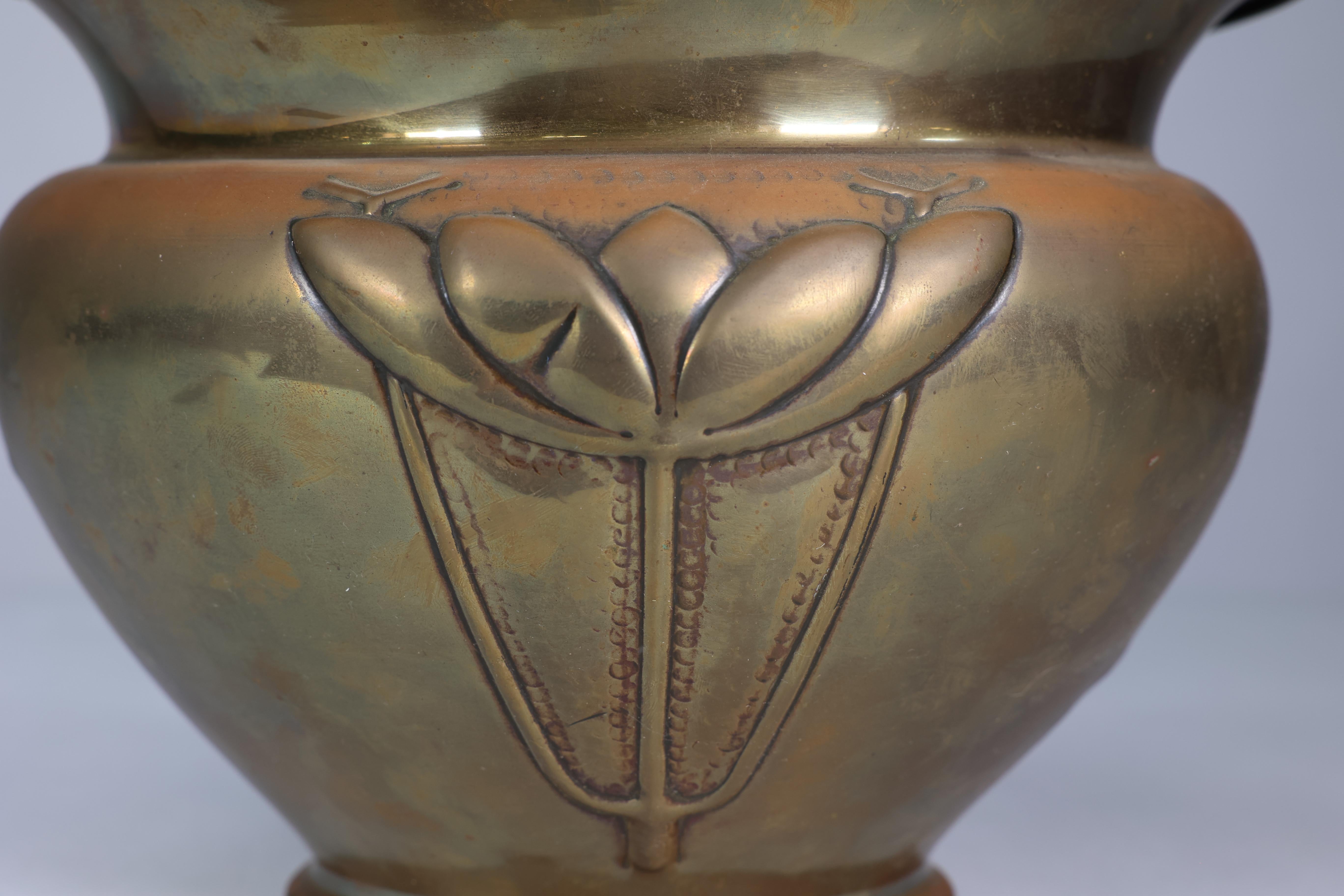 Margaret Gilmour school. A Glasgow style brass planter w. stylised floral detail 5