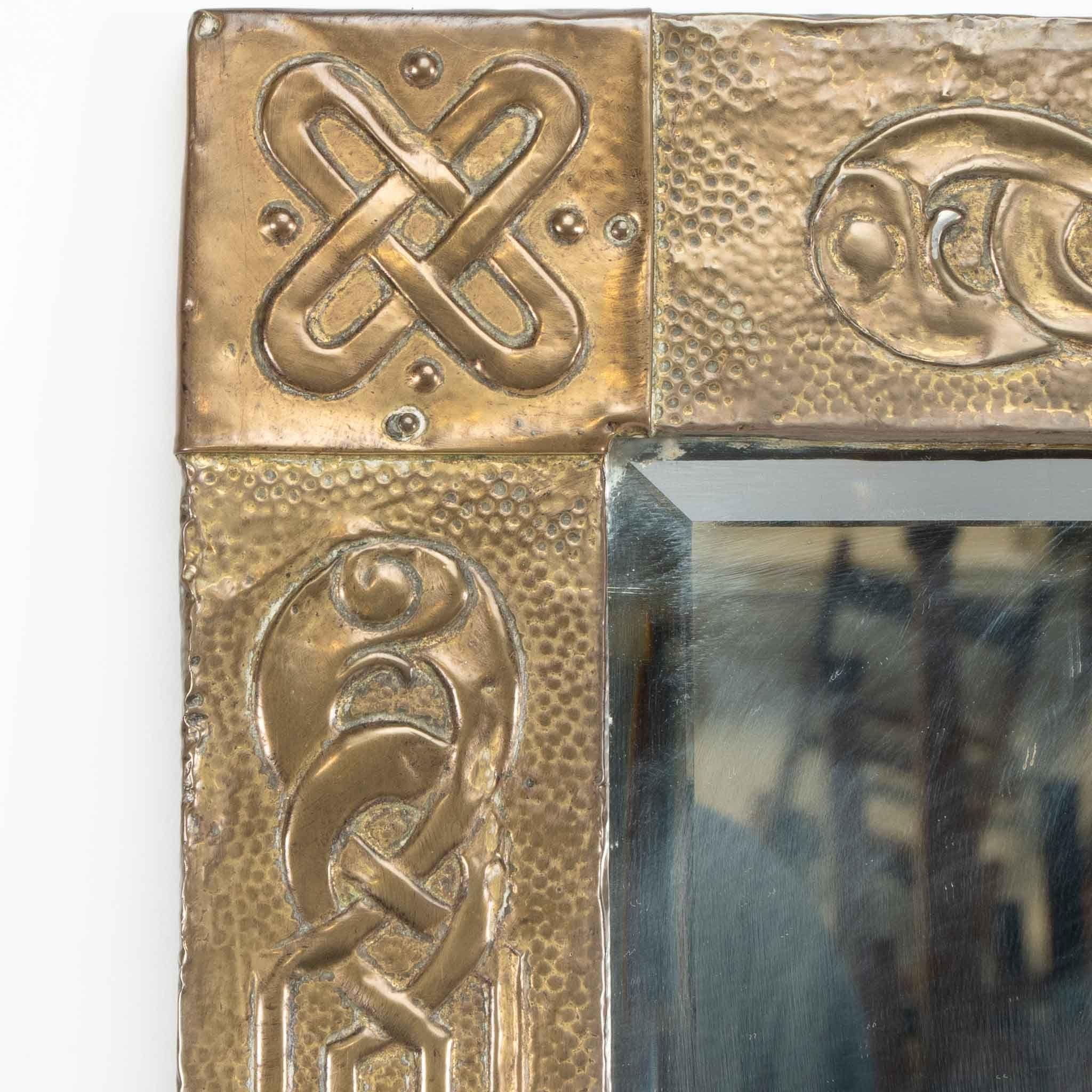 Margaret Gilmour School. An Arts and Crafts oblong brass mirror In Good Condition In London, GB