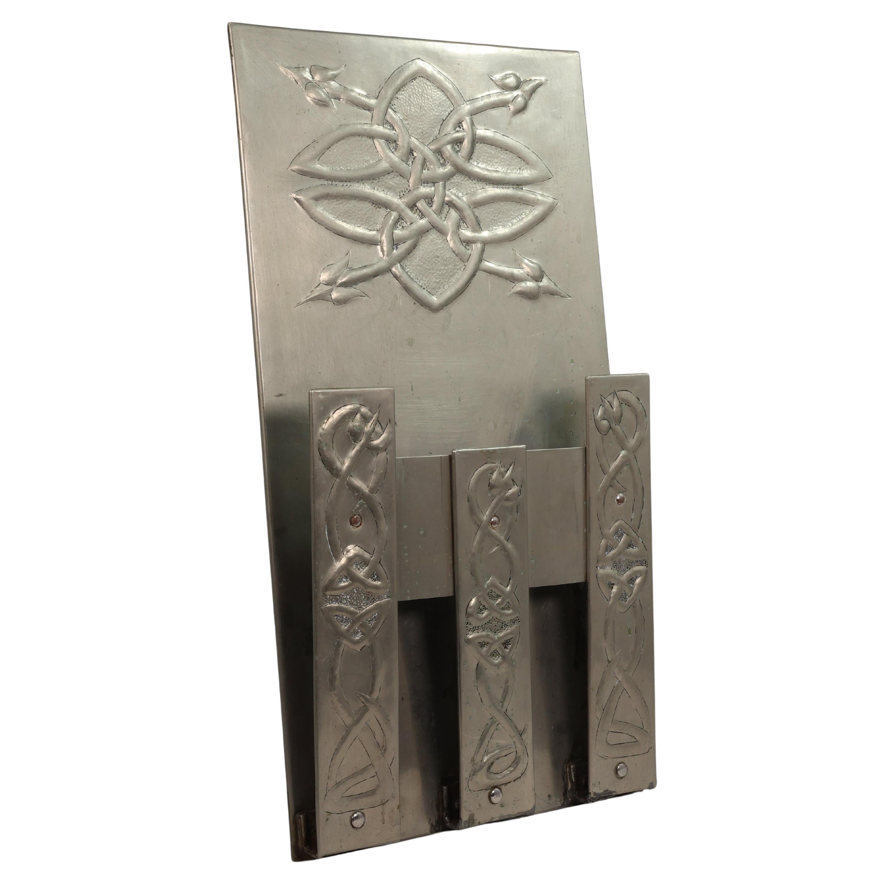 Margaret Gilmour school. Arts & Crafts silver plated Celtic decorated wall rack For Sale