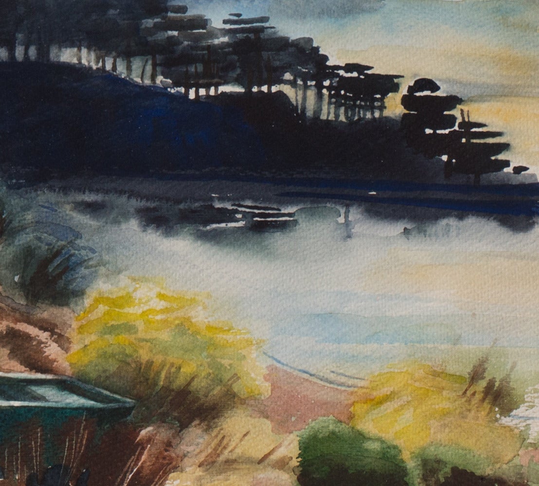 'Evening on the Coast', California Watercolor Society - Black Landscape Painting by Margaret Griebenow Bode