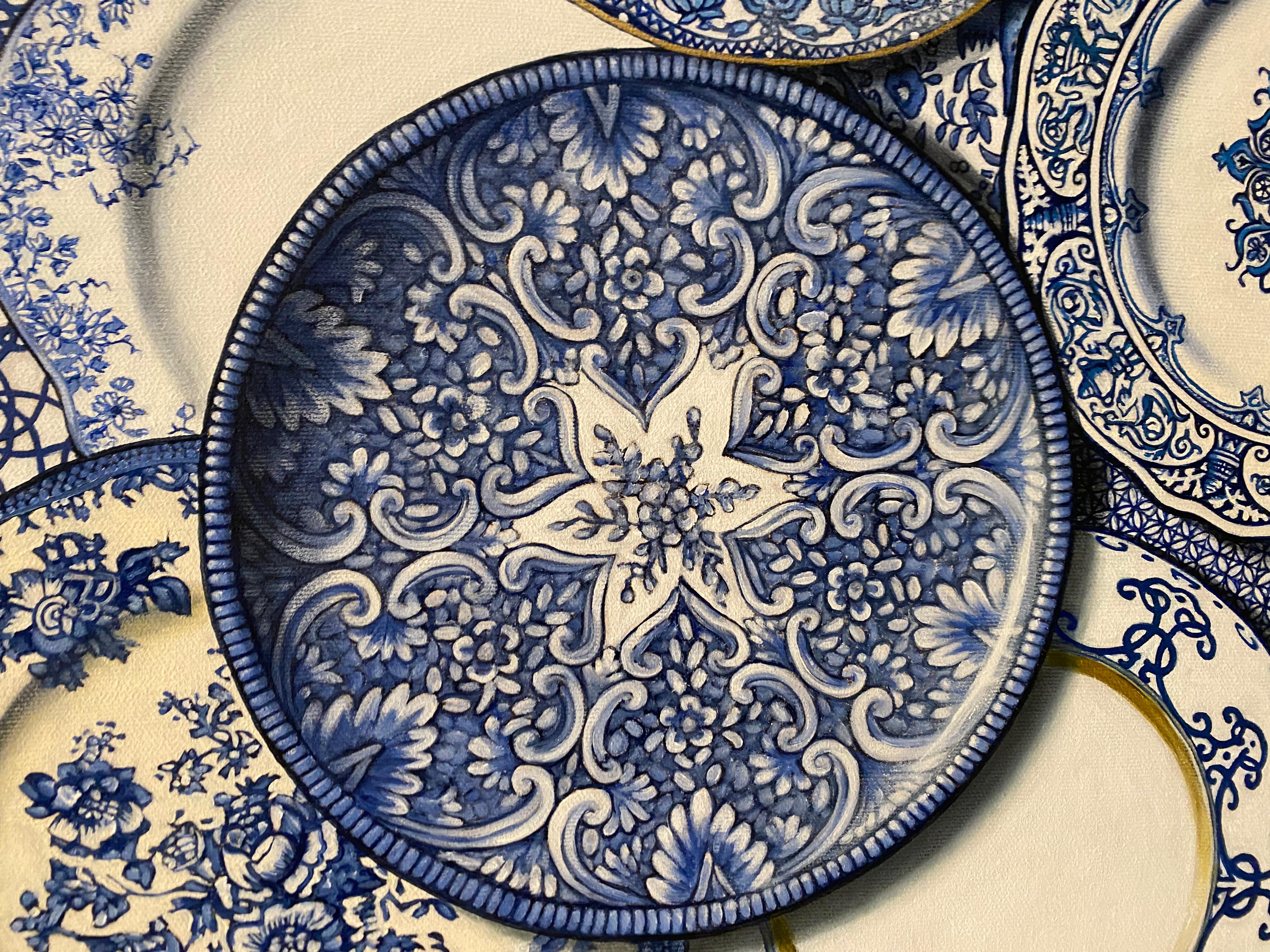 OBSESIÓN POR EL PLATO AZUL - Painting Fotorrealista de Margaret Horvat