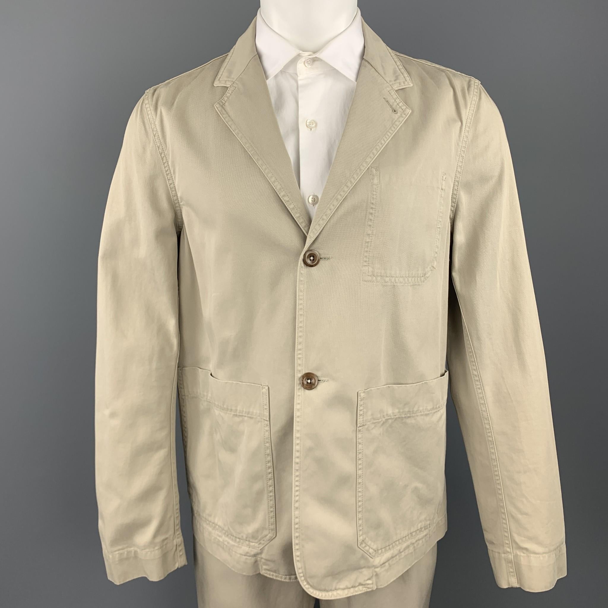 Beige MARGARET HOWELL Size 40 Short Khaki Cotton Notch Lapel Suit