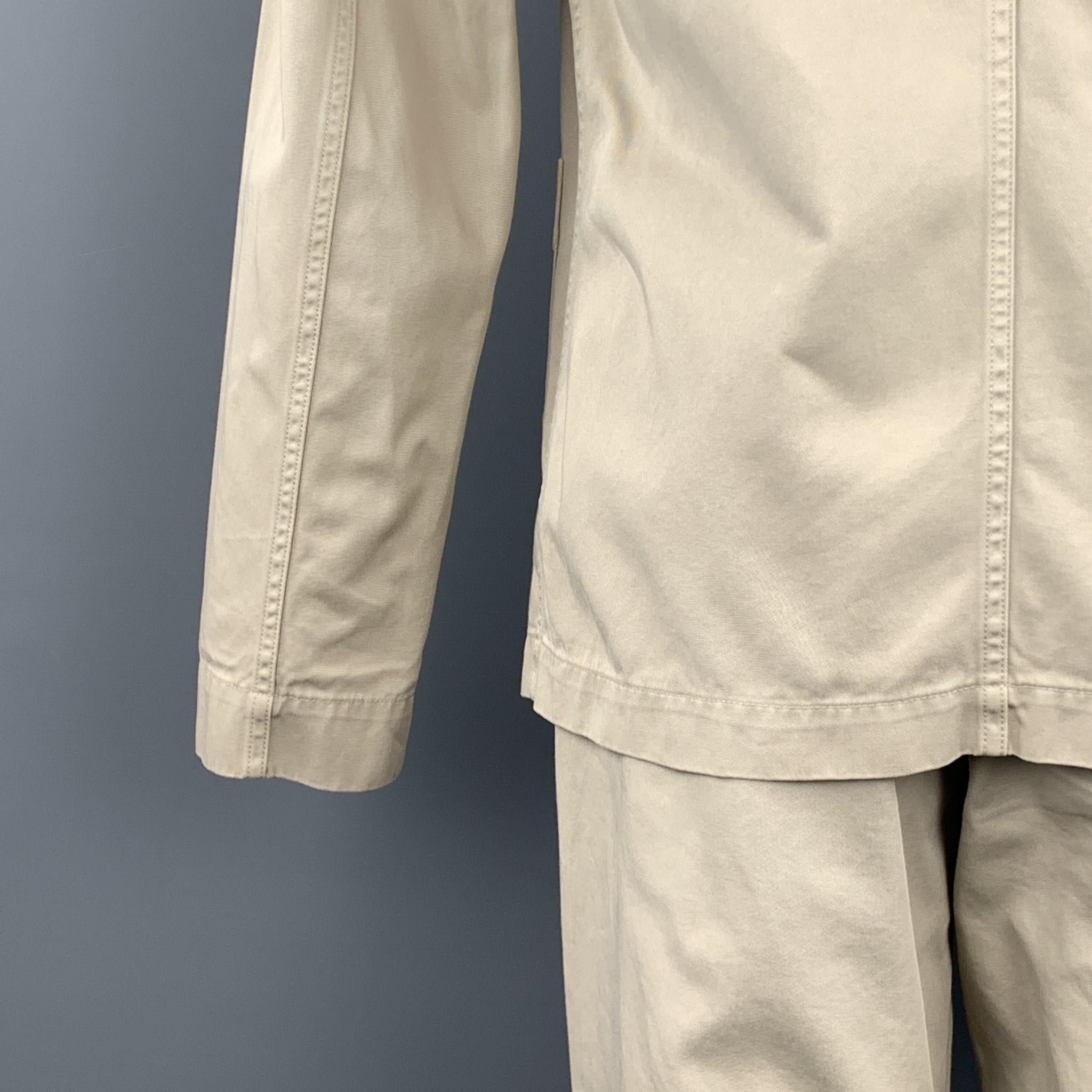 MARGARET HOWELL Size 40 Short Khaki Cotton Notch Lapel Suit In Good Condition In San Francisco, CA
