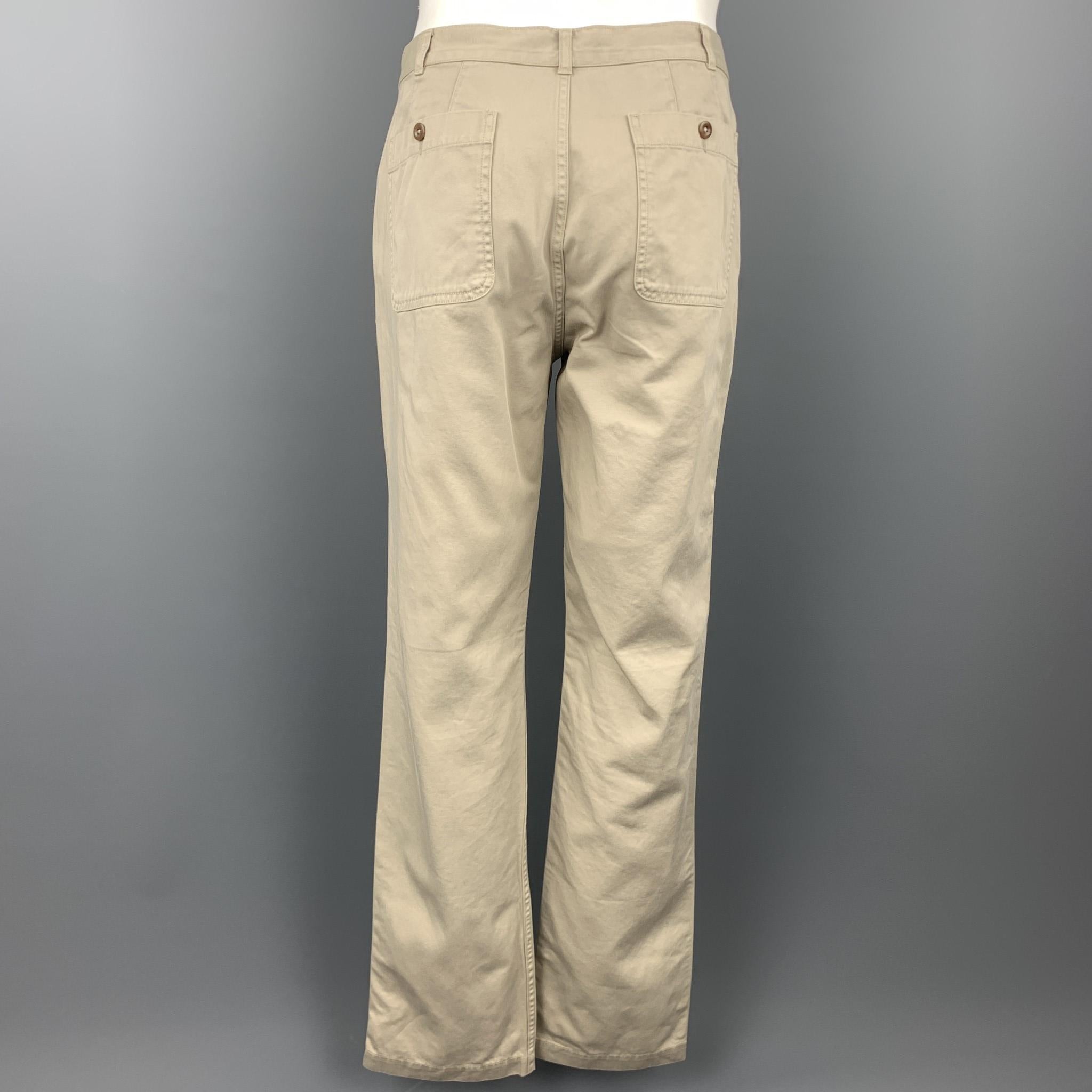 MARGARET HOWELL Size 40 Short Khaki Cotton Notch Lapel Suit 1