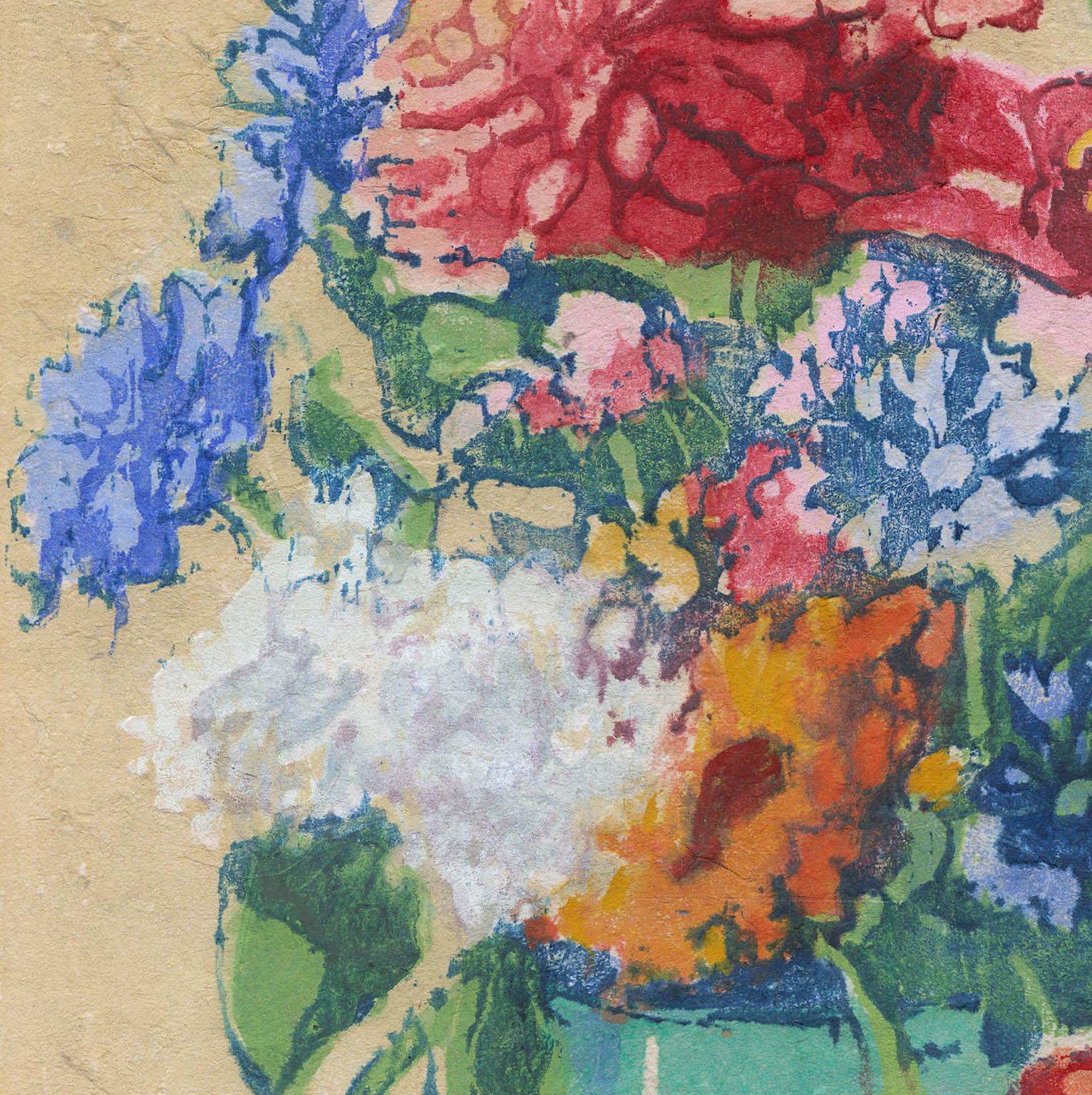 Zinnias and Bachelor Buttons. - American Modern Print by Margaret Jordan Patterson