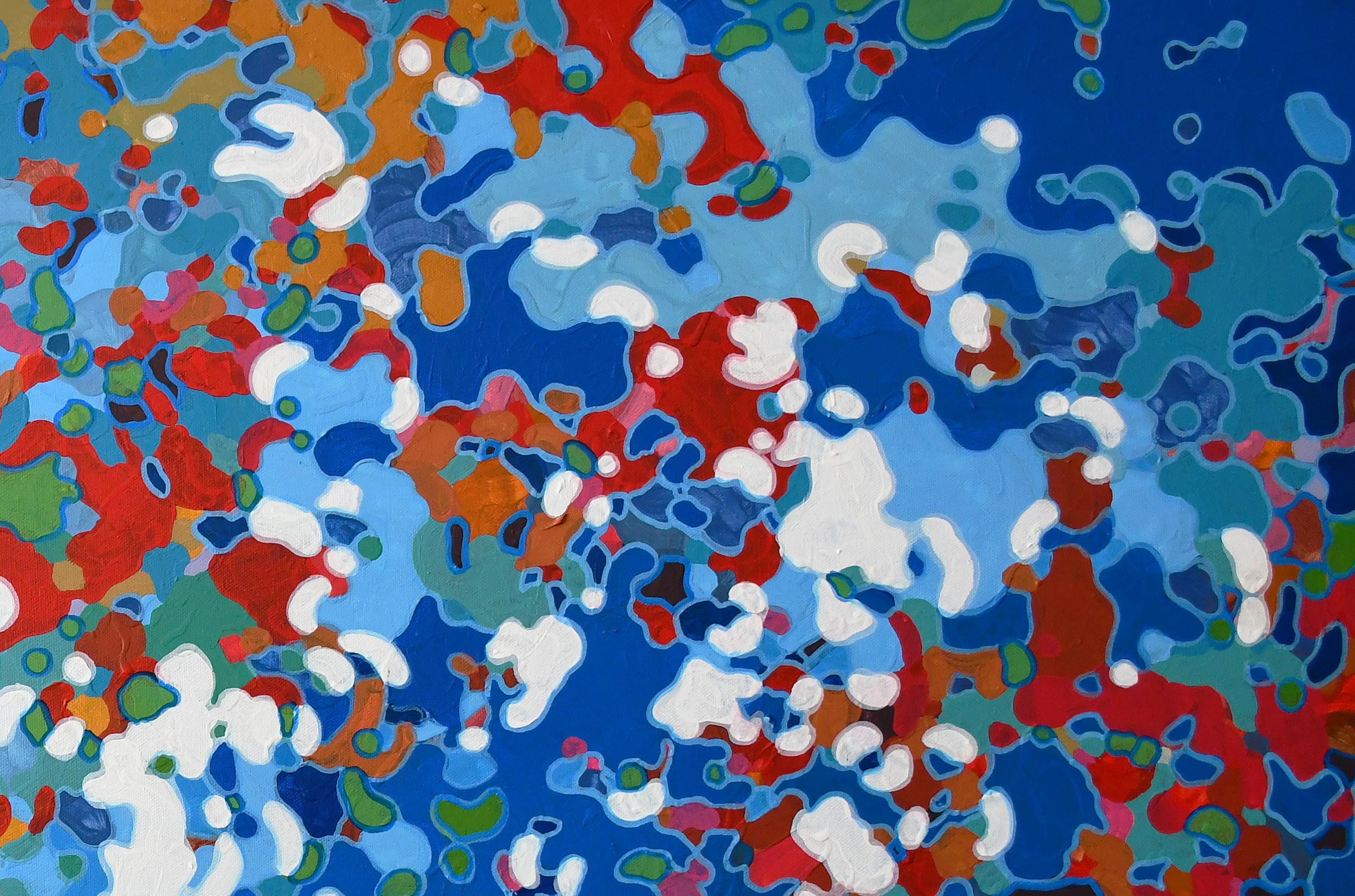 Commemorate, peinture abstraite originale contemporaine rouge, blanche et bleue, 2022
30