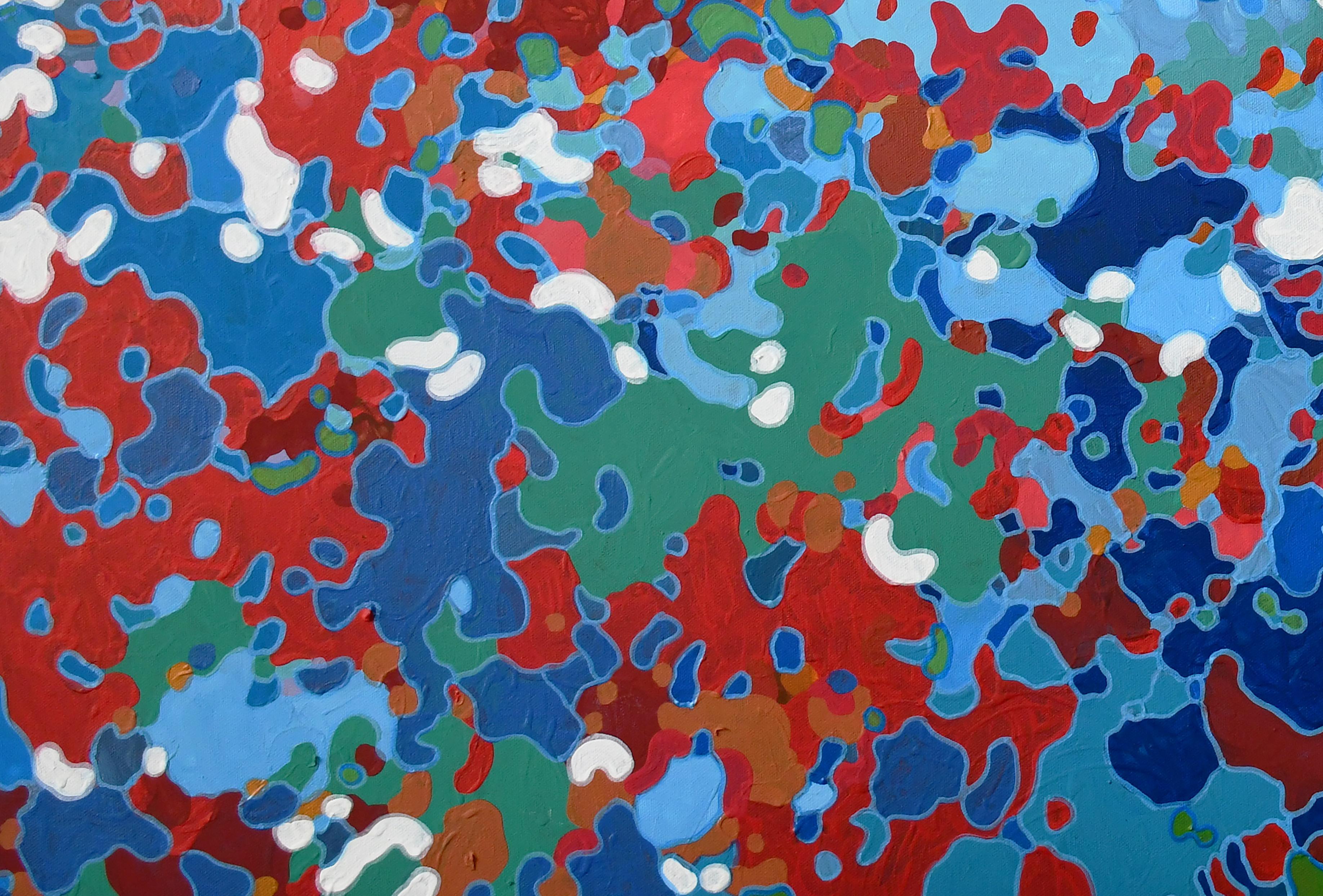 Commemorate, peinture abstraite contemporaine originale rouge, blanche et bleue en vente 1