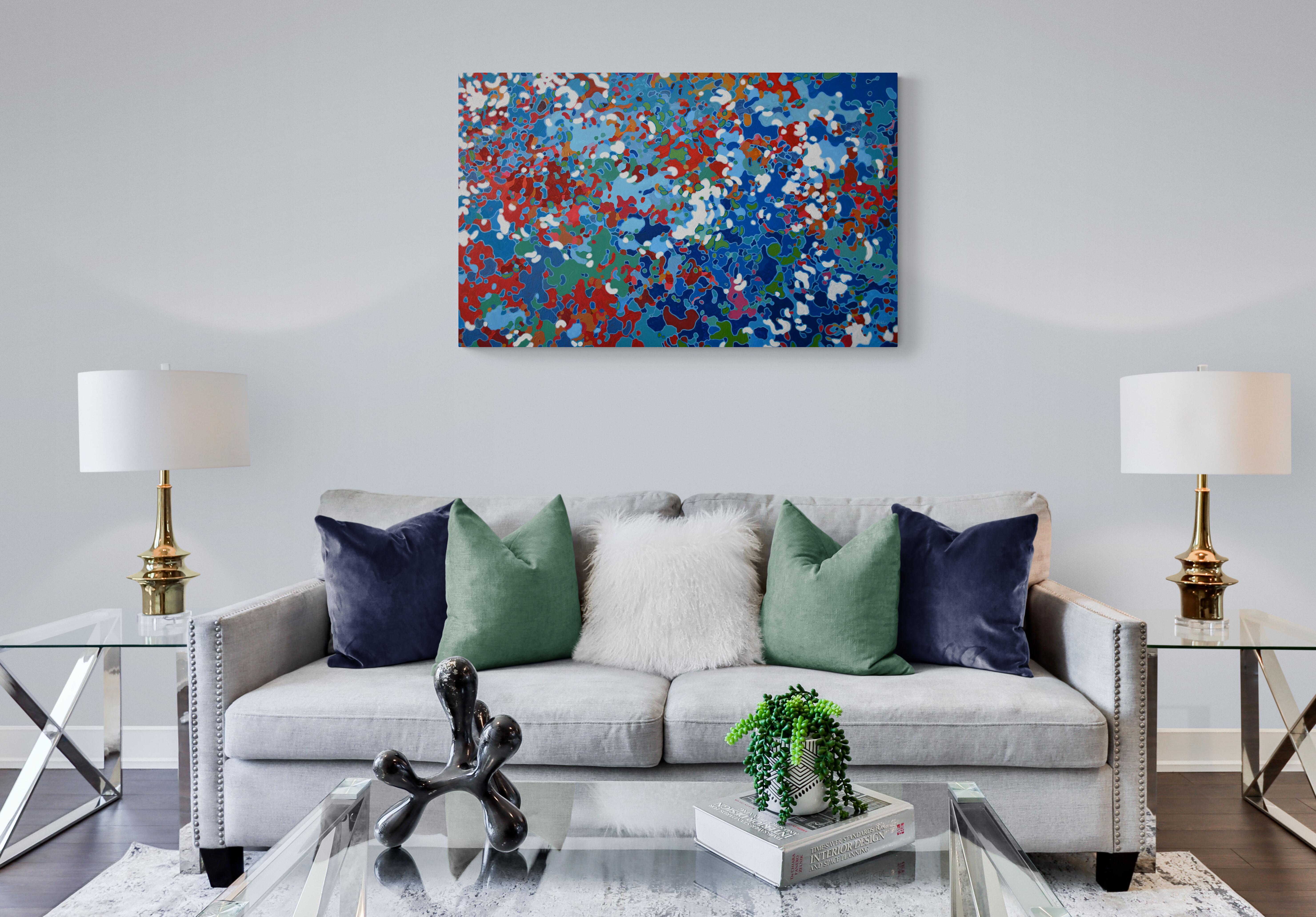 Commemorate, peinture abstraite contemporaine originale rouge, blanche et bleue en vente 3