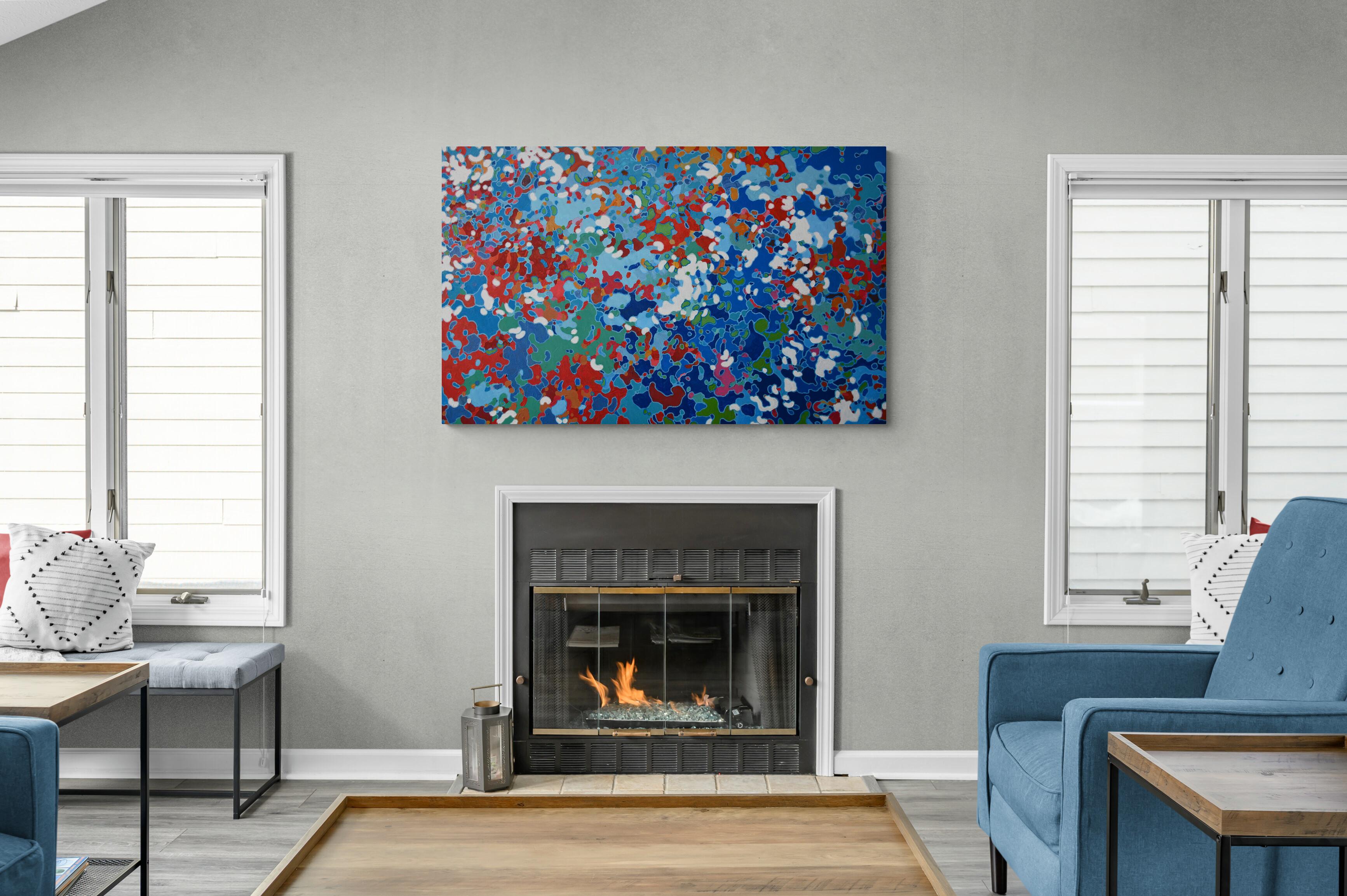 Commemorate, peinture abstraite contemporaine originale rouge, blanche et bleue en vente 4
