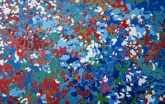 Commemorate, peinture abstraite contemporaine originale rouge, blanche et bleue