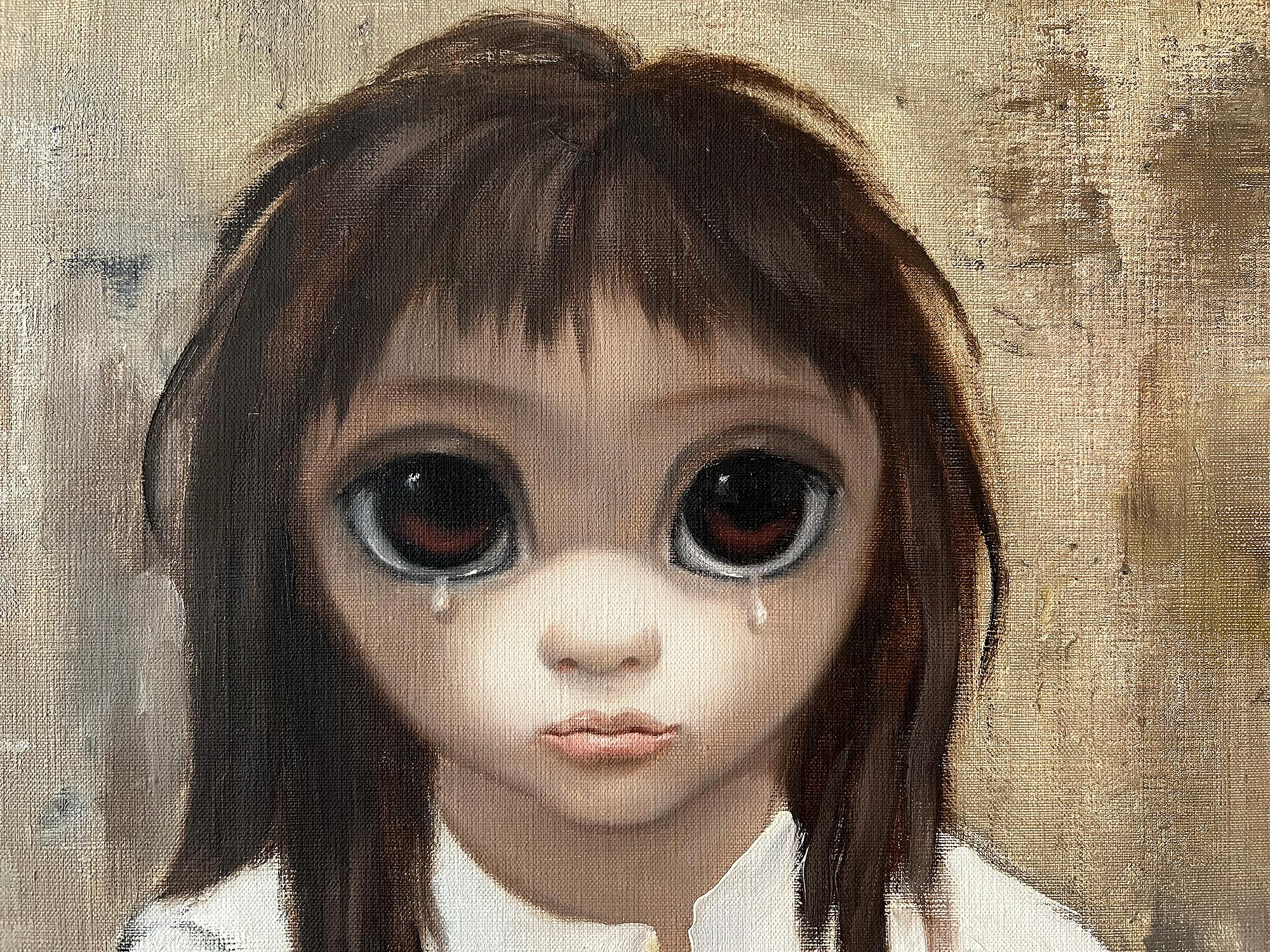 The image of Wide Eyes exemplifies Margaret Keane's signature style. However, not all of her work rises to a high level. This painting has punch and power tempered by sensitivity and compassion: the huge oversized eyes, each with a single teardrop,