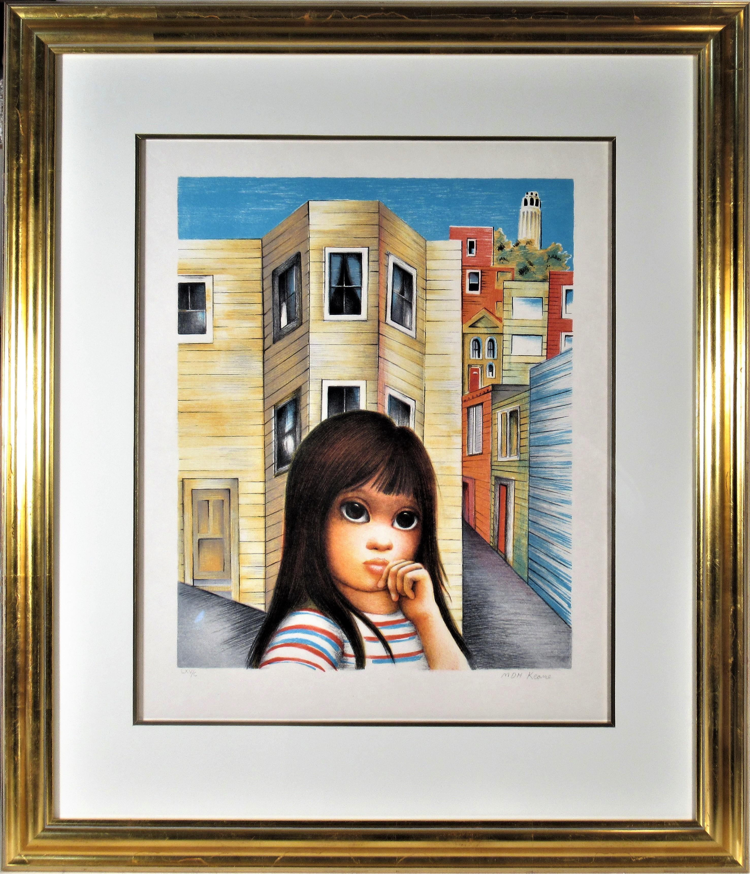 Margaret Keane Figurative Print - San Francisco Girl with Coit Tower
