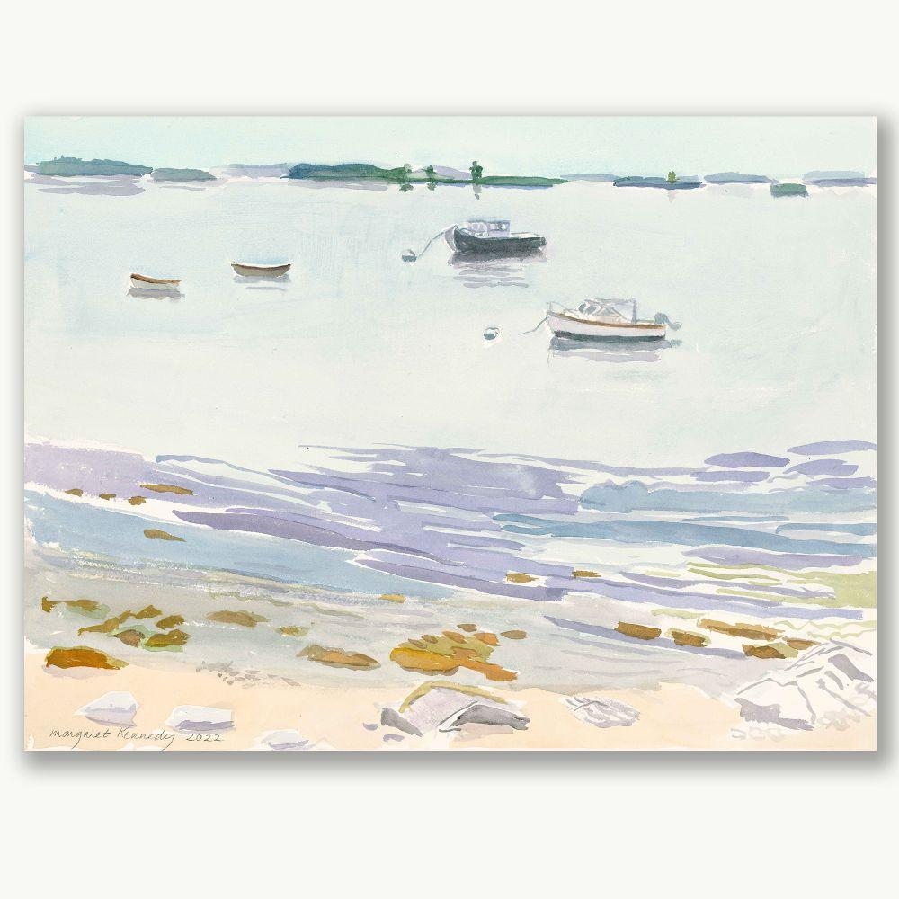 Boats in Still Harbor - Painting by Margaret Kennedy