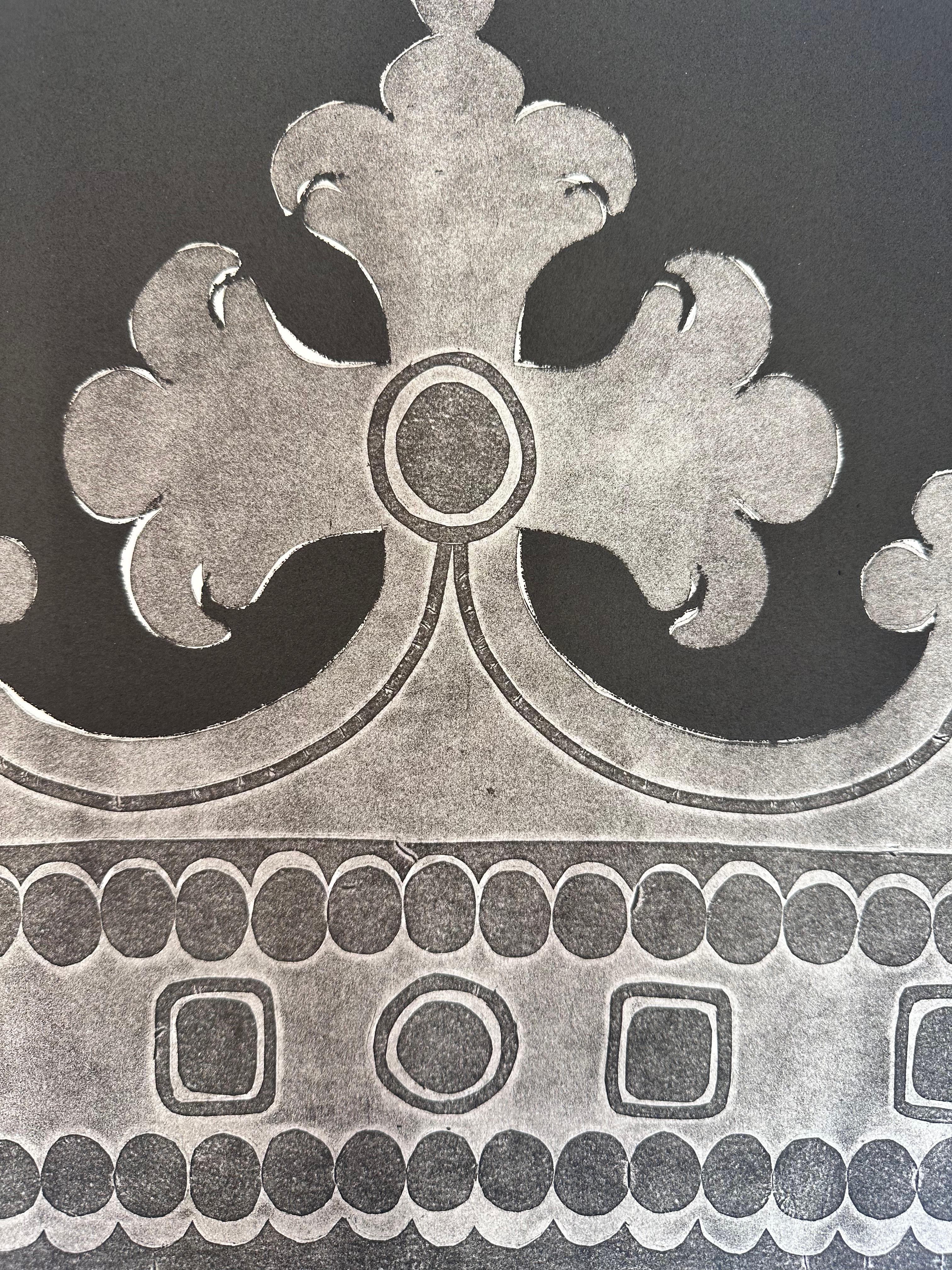Duke Duchess Two - Black White Gray Royal Crown Monoprint, 2021 For Sale 1