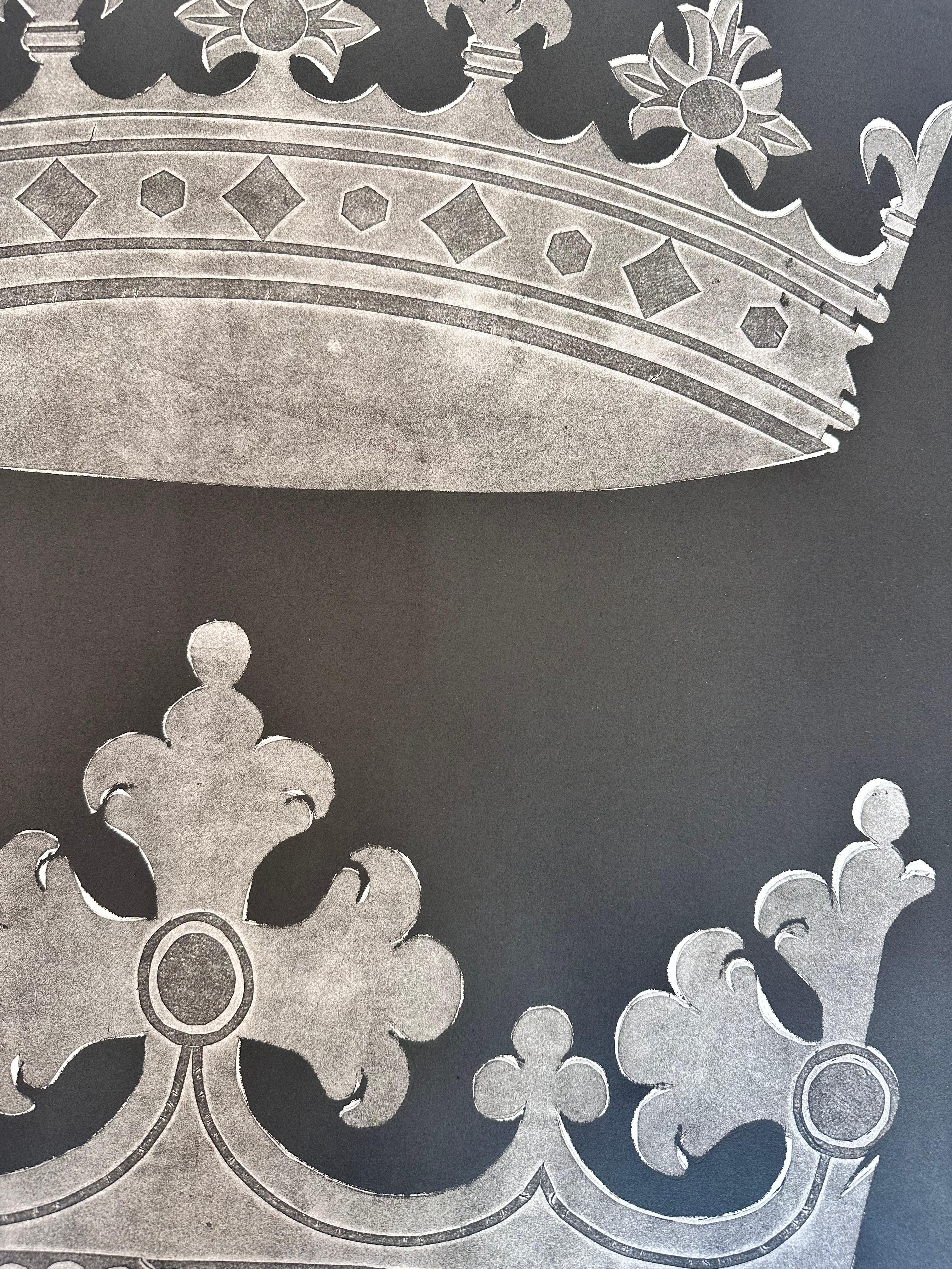 Duke Duchess Two - Black White Gray Royal Crown Monoprint, 2021 For Sale 2