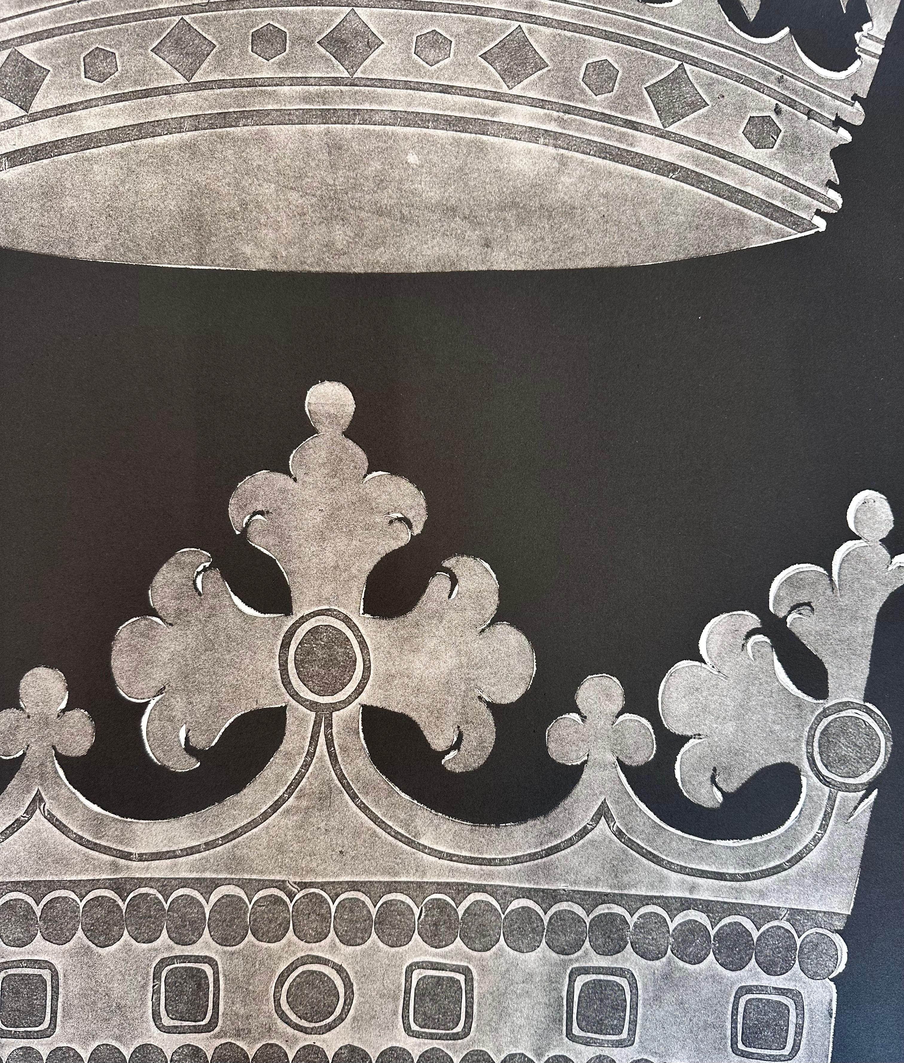 Duke Duchess Two - Black White Gray Royal Crown Monoprint, 2021 For Sale 3
