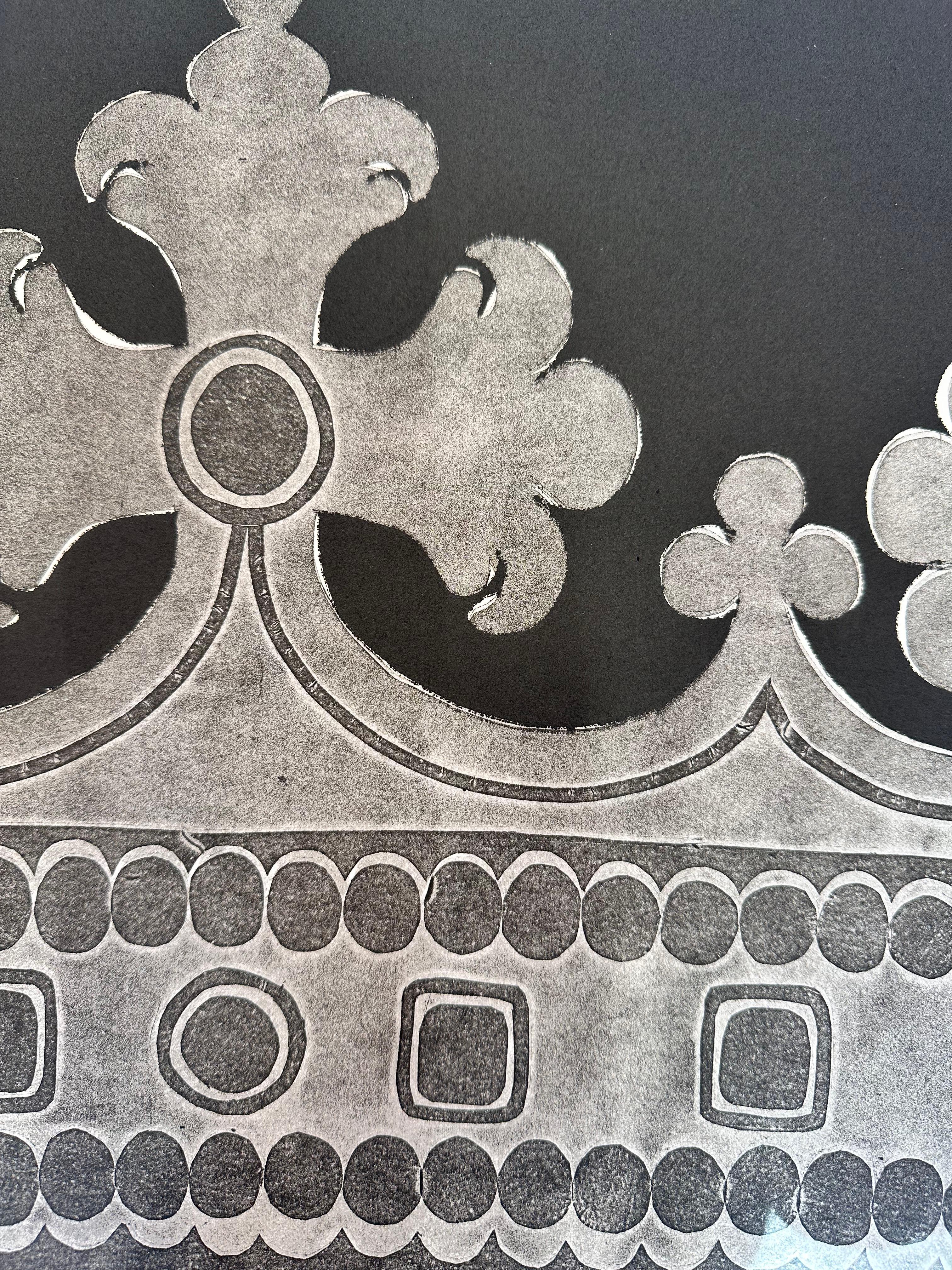 Duke Duchess Two - Black White Gray Royal Crown Monoprint, 2021 For Sale 4