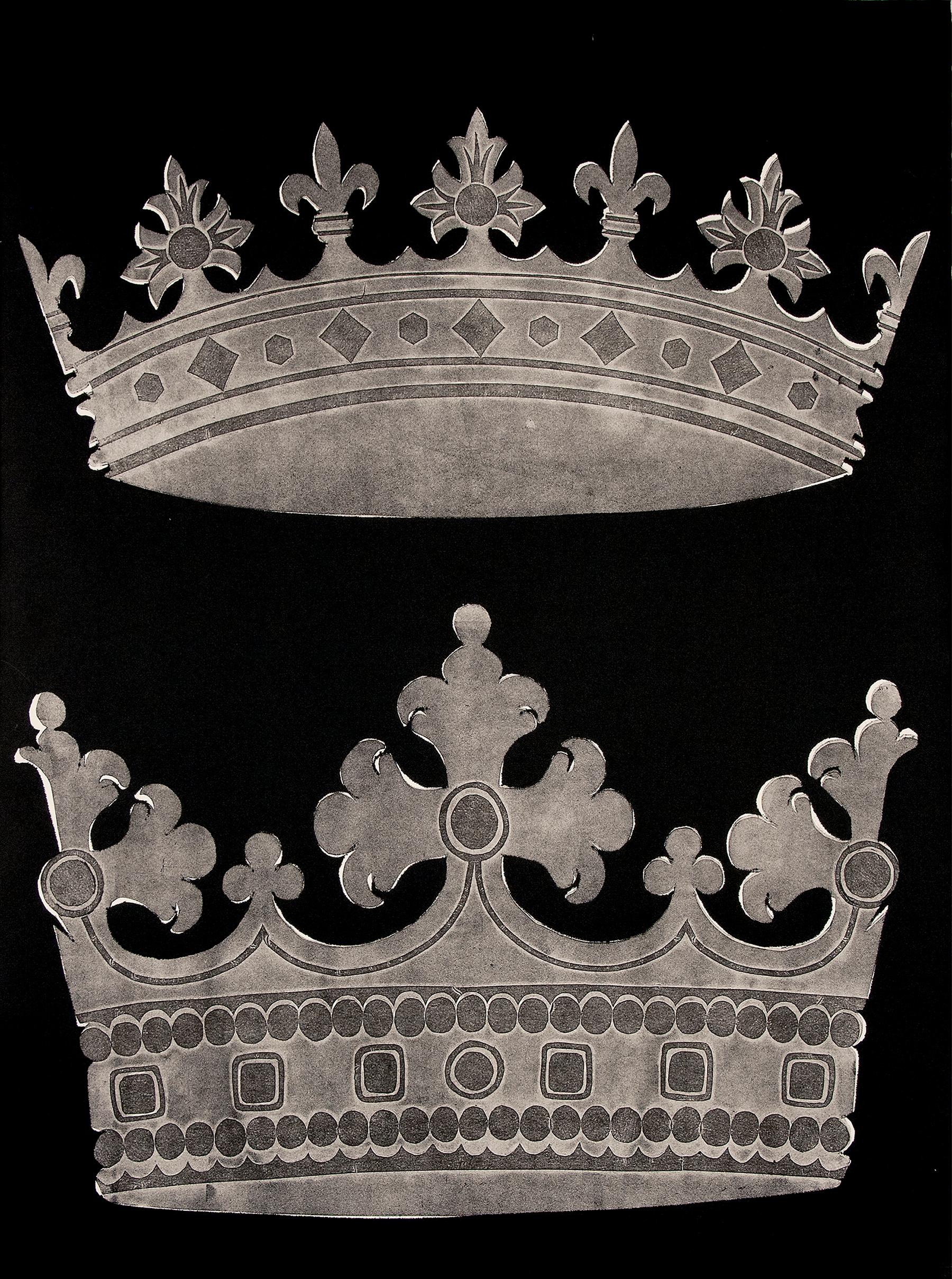 Duke Duchess Two - Black White Gray Royal Crown Monoprint, 2021 - Print by Margaret Lanzetta