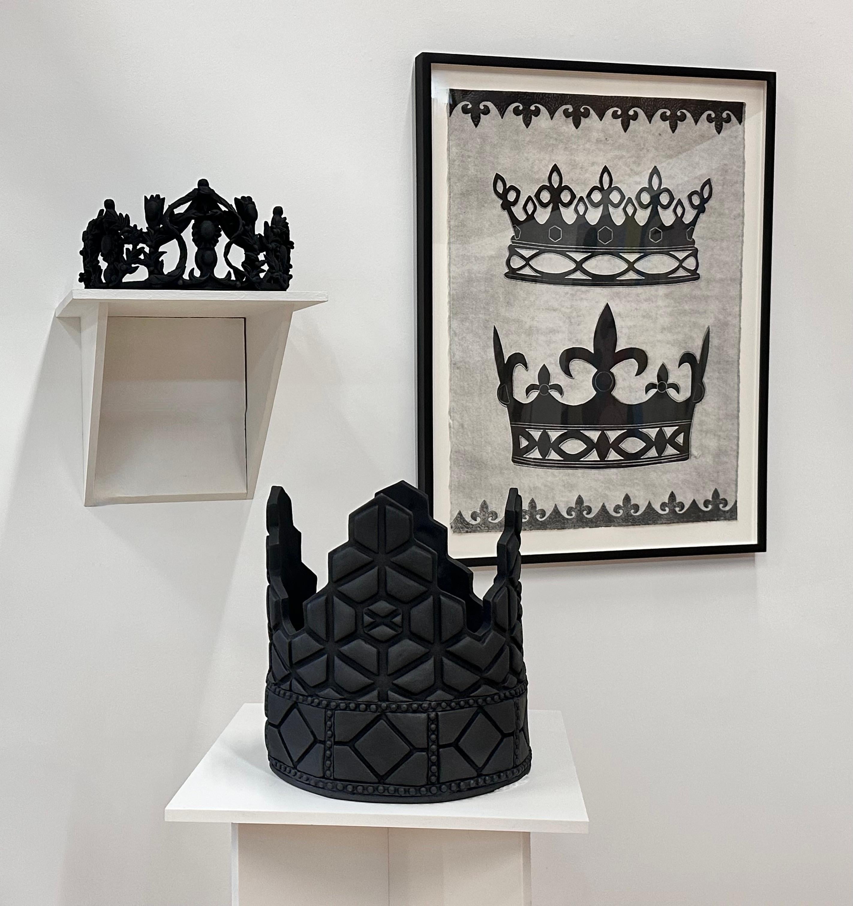 Marquess Marchioness One - Black Gray Crowns Tiara Monoprint, 2021 For Sale 2