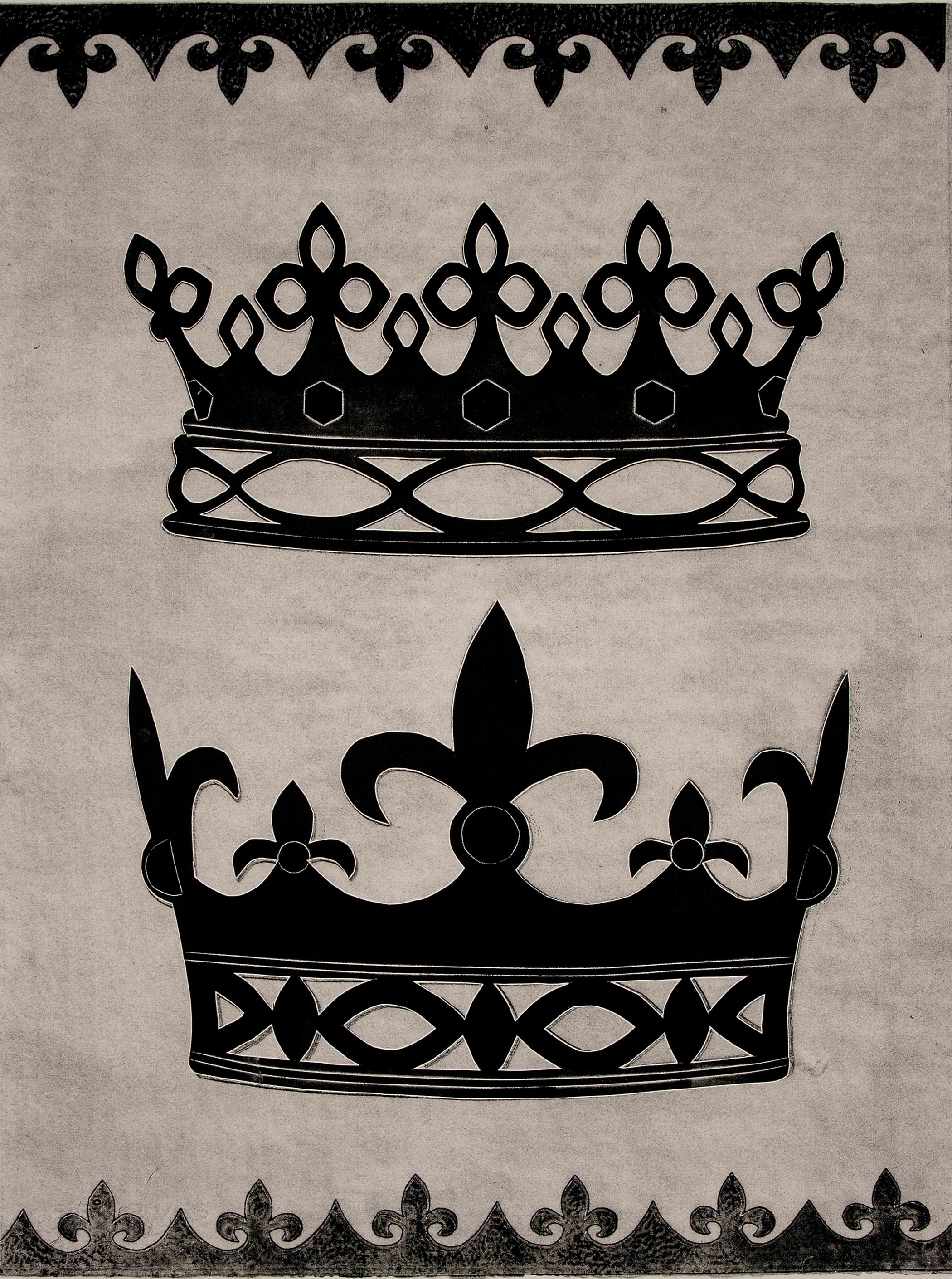 Marquess Marchioness One - Black Gray Crowns Tiara Monoprint, 2021 - Print by Margaret Lanzetta