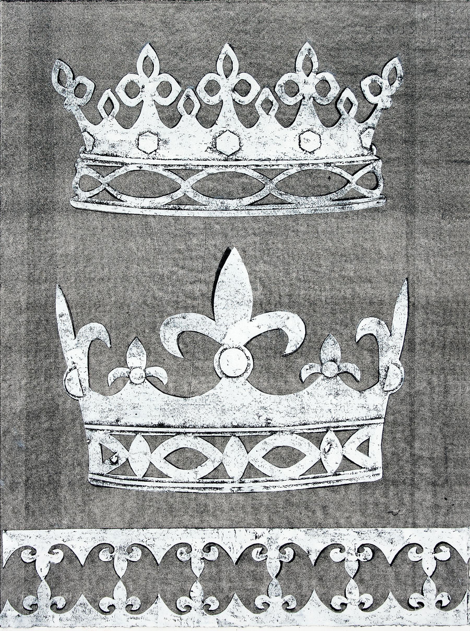 Marquess Marchioness VI., Krone, Monotypie in Weiß und Grau, Royal Fleur-de-lis, 2021