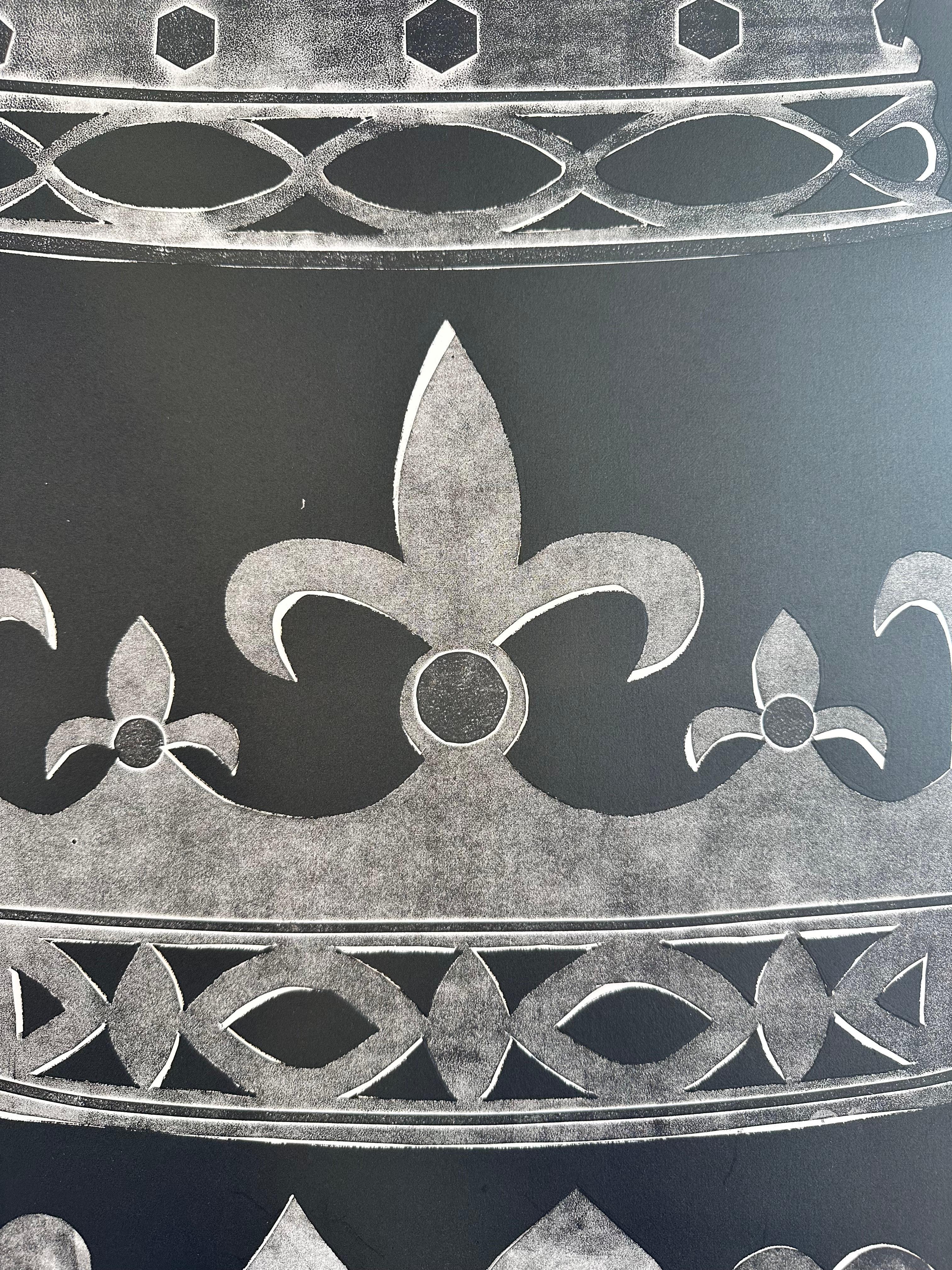 Marquess Marchioness X - Black Gray Royal Crowns Heart Diamond Monoprint, 2021 For Sale 1