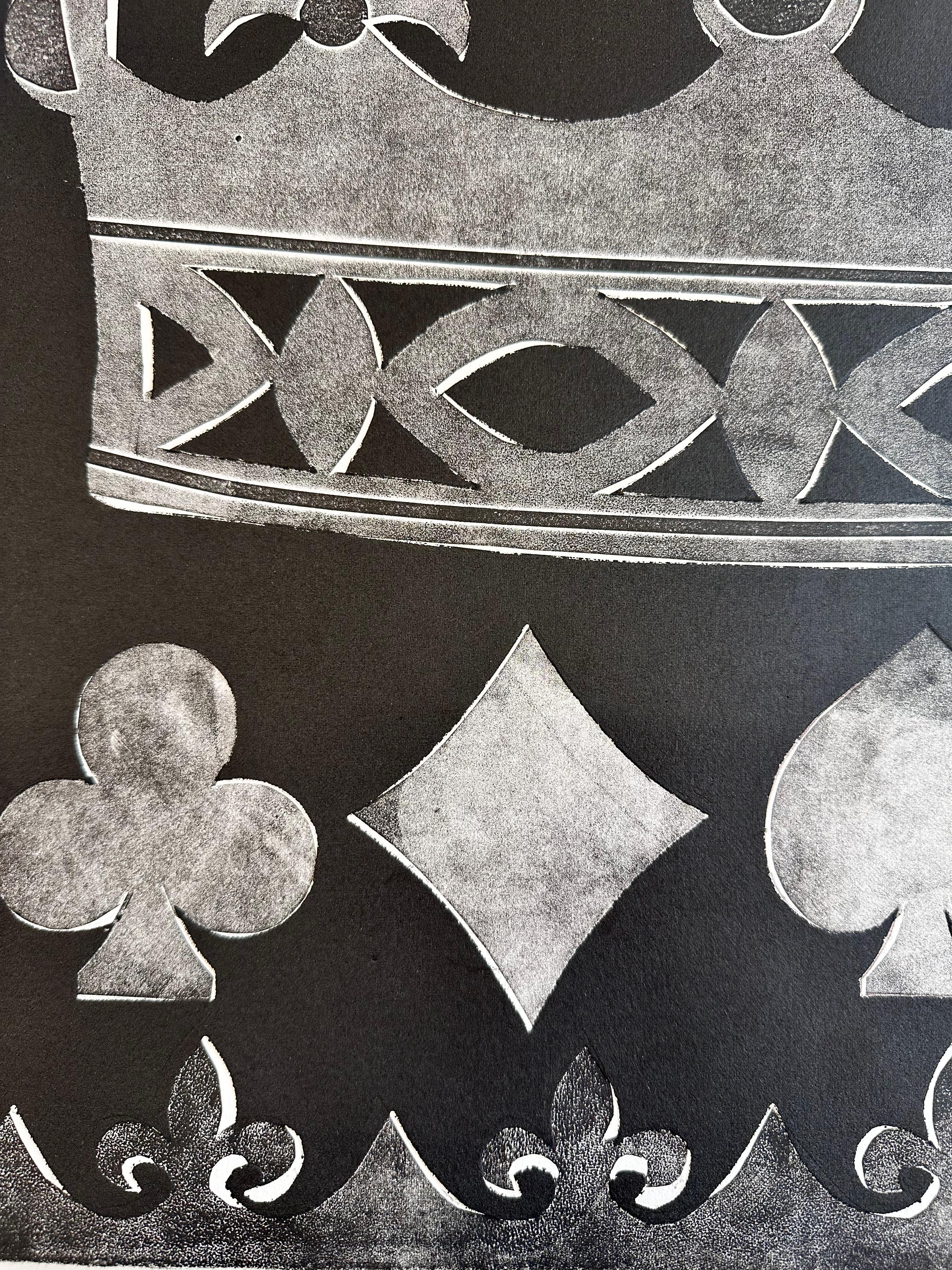 Marquess Marchioness X - Black Gray Royal Crowns Heart Diamond Monoprint, 2021 For Sale 3