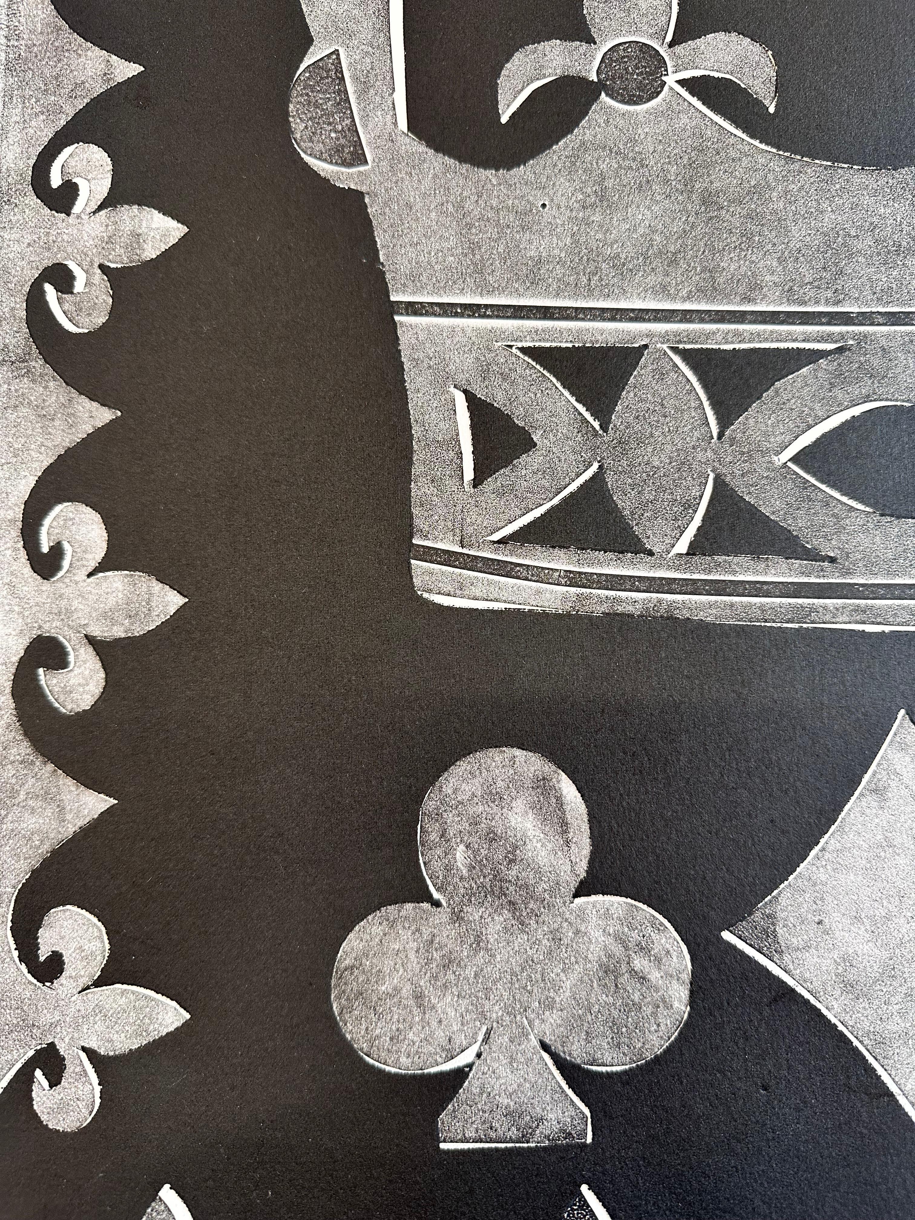 Marquess Marchioness X - Black Gray Royal Crowns Heart Diamond Monoprint, 2021 For Sale 4