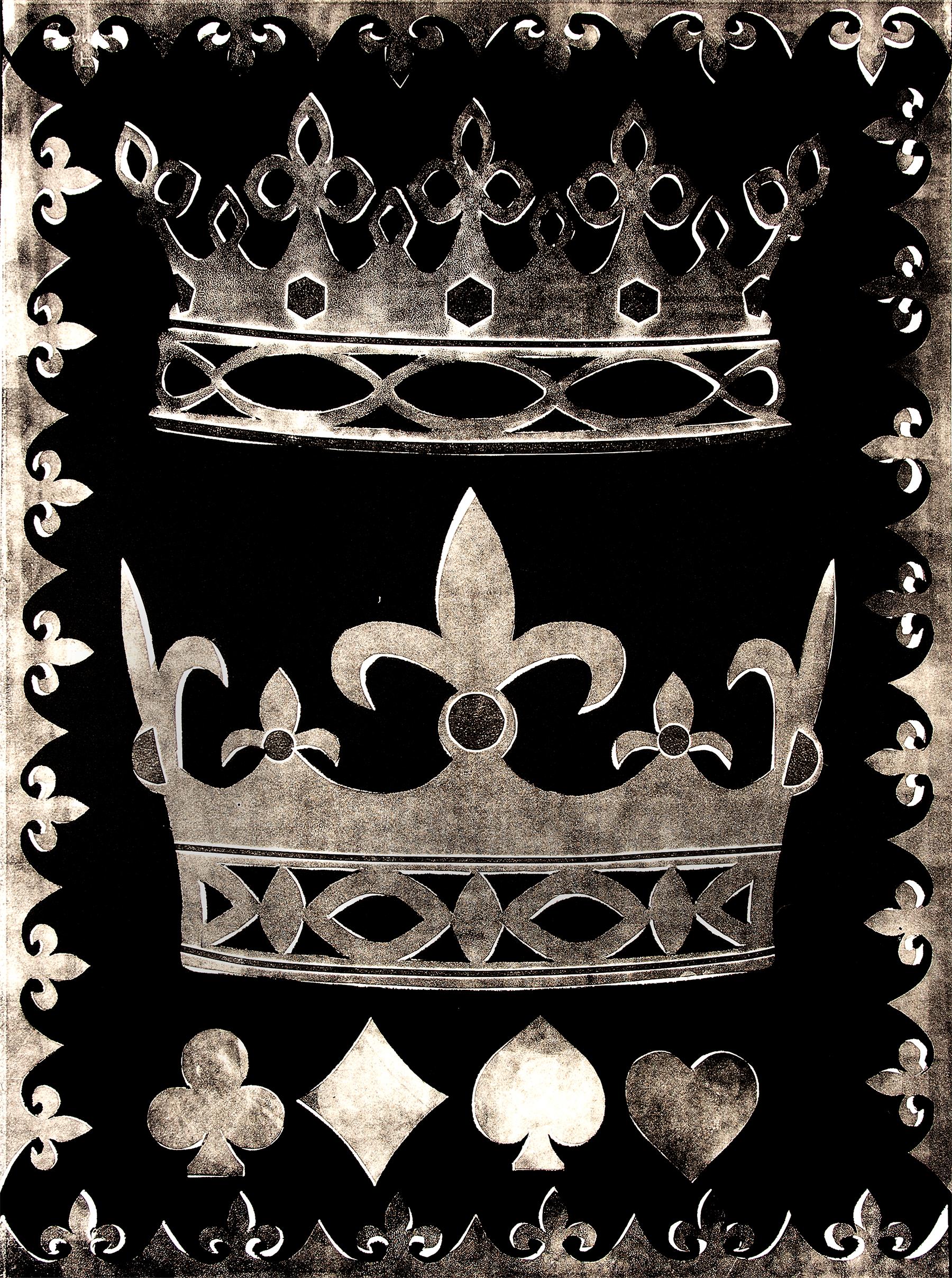 Marquess Marchioness X - Schwarzes Grau Königliche Kronen Herz Diamant Monoprint, 2021