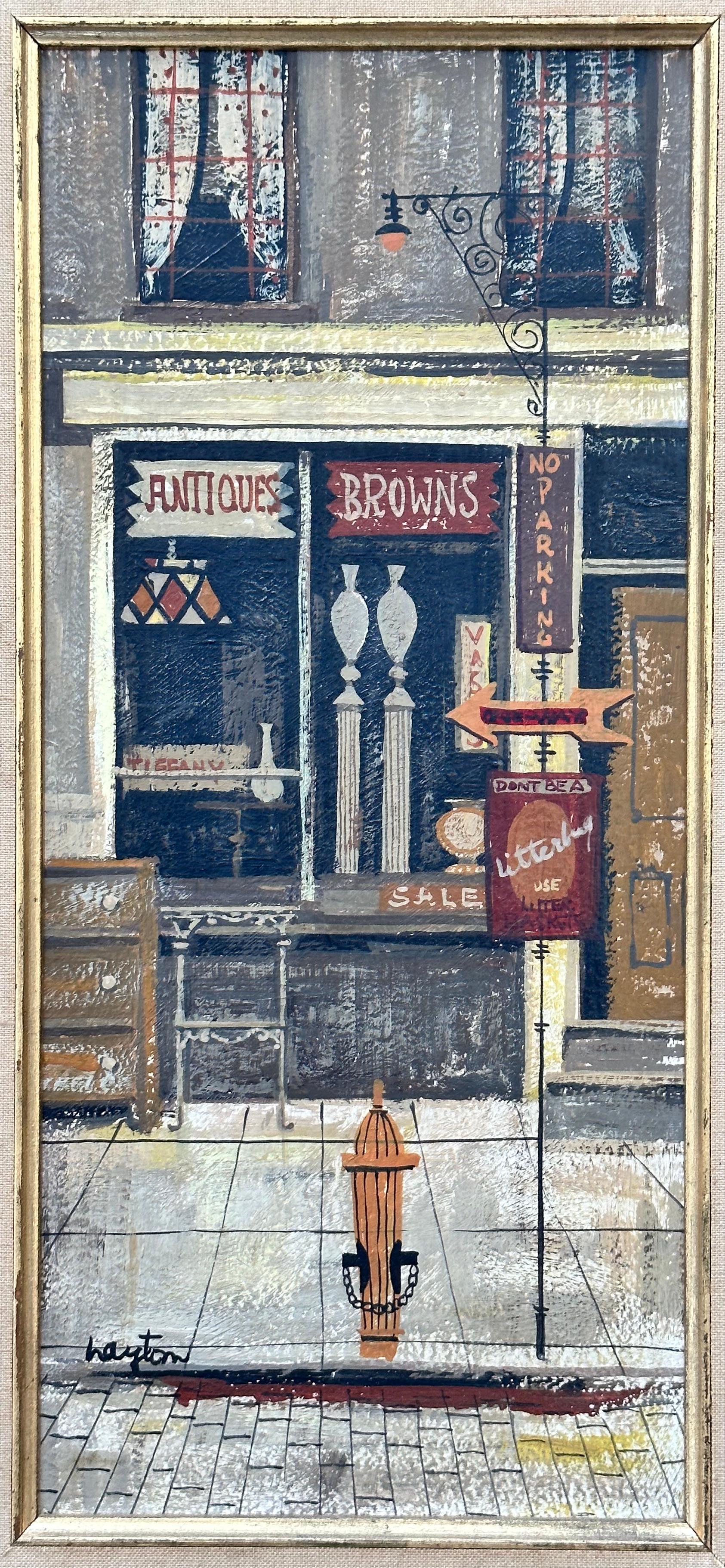NTC-Antiquitätengeschäfte in Greenwich Village – Painting von Margaret Layton