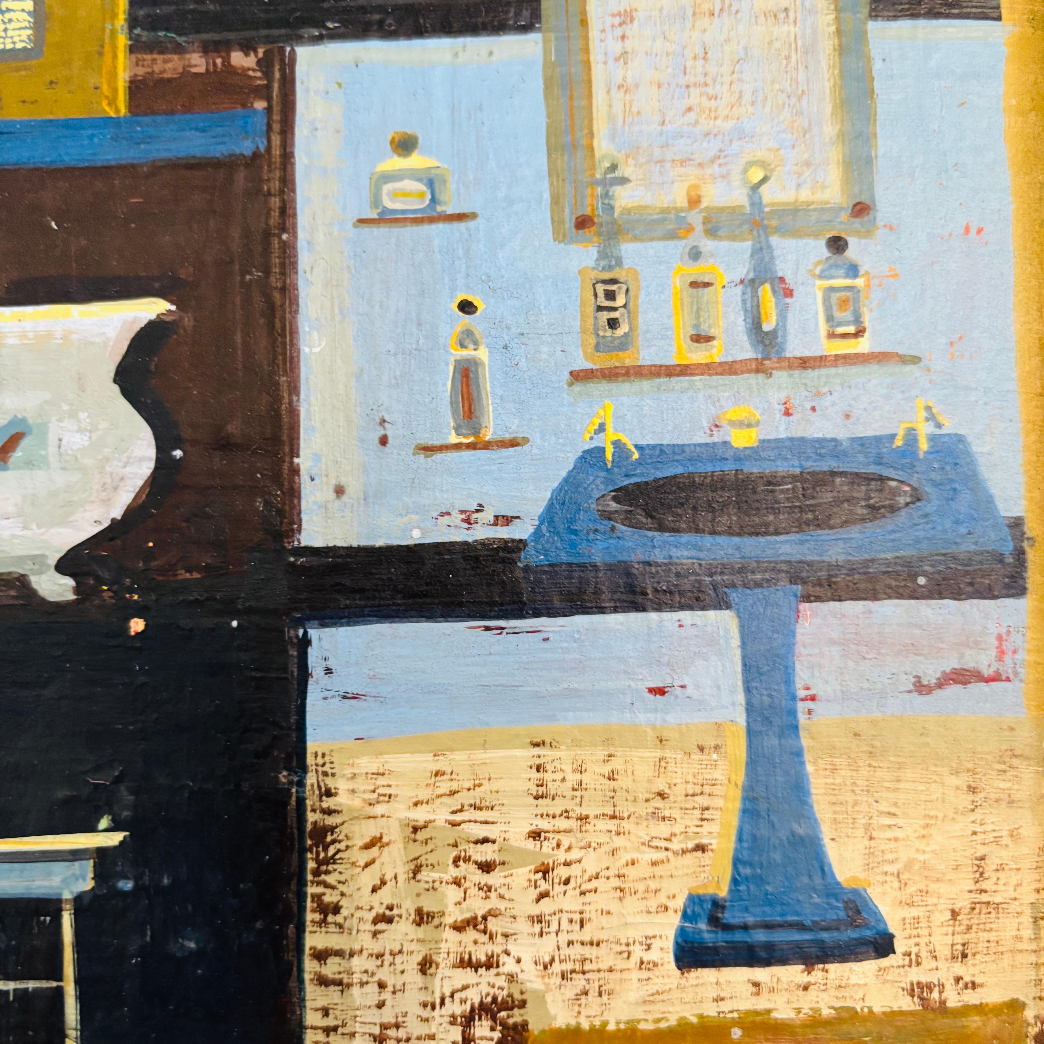 Margaret Layton Gouache auf Karton Badezimmer Gemälde im Zustand „Gut“ im Angebot in Fairfield, CA