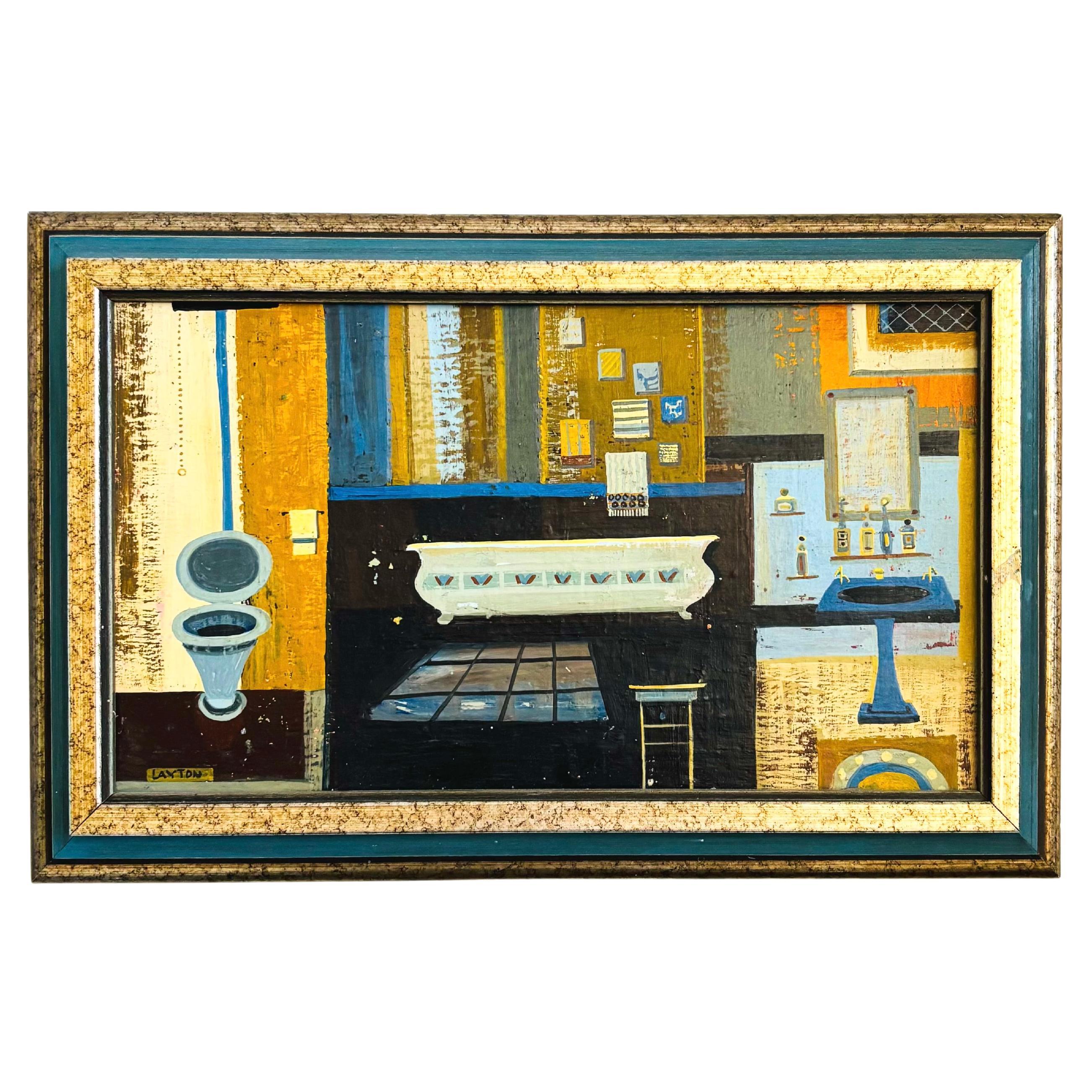 Margaret Layton Gouache auf Karton Badezimmer Gemälde im Angebot