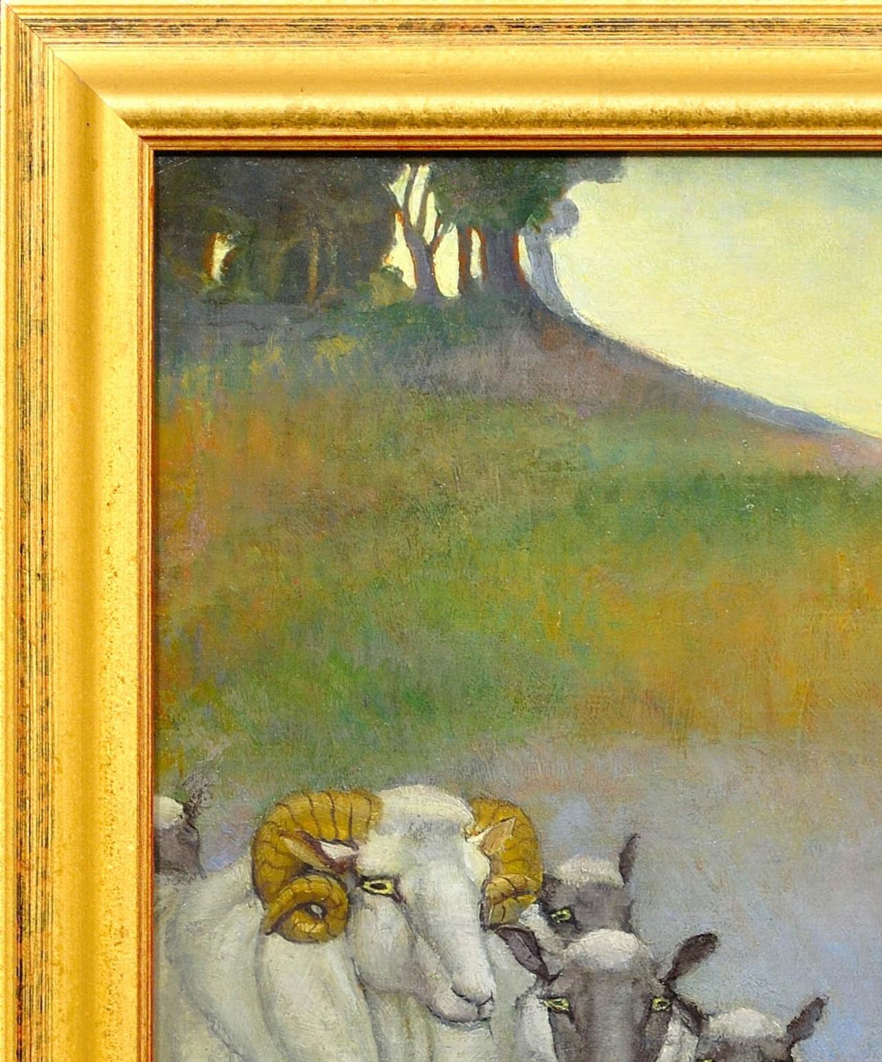 Pan Dios De La Naturaleza Tocando La Flauta De Pan Desnudo Mitológico Con Animales Pintura Al Óleo en venta 15