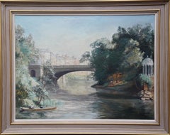 Paisaje fluvial - Arte británico años 20 Pintura al óleo paisaje de Bath artista femenina
